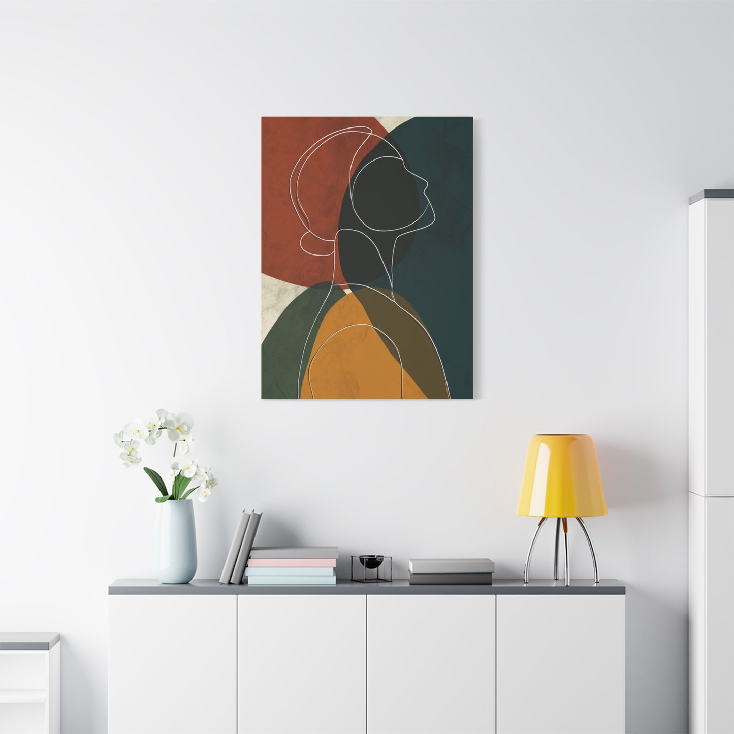 Minimalist Line Portrait with Modern Color Shapes Wall Art & Canvas Print