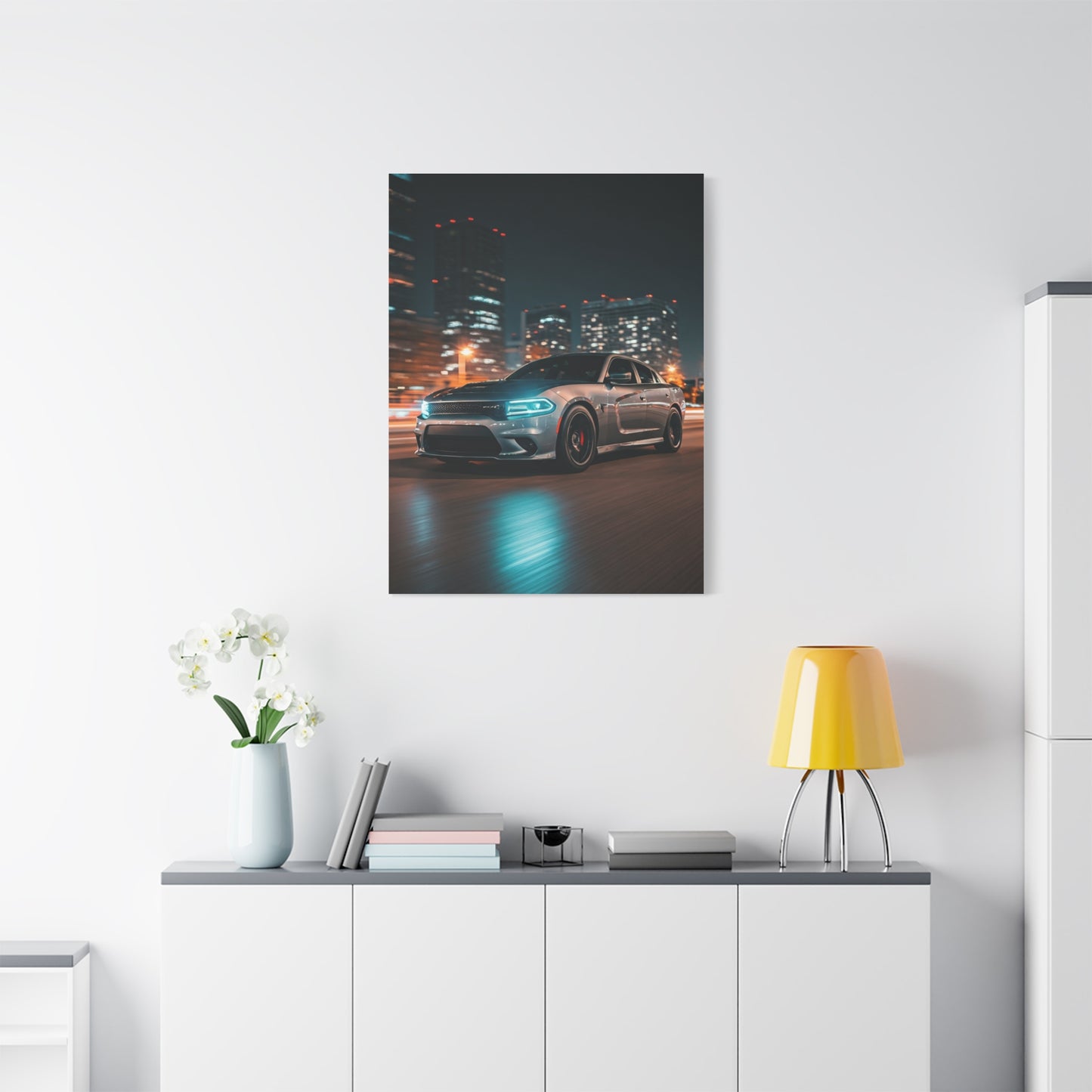 Dodge Charger Hellcat Downtown Night Streets Wall Art & Canvas Prints