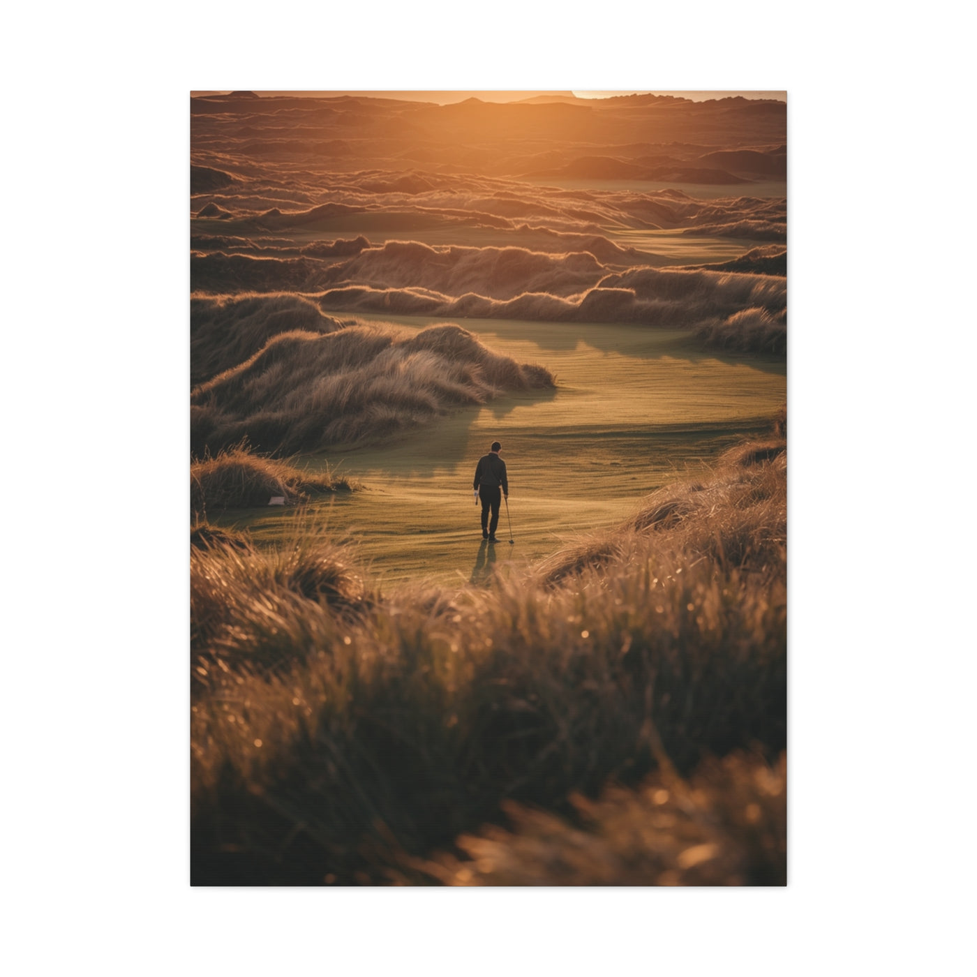 Scottish Links Golfer Sunrise Wall Art & Canvas Print