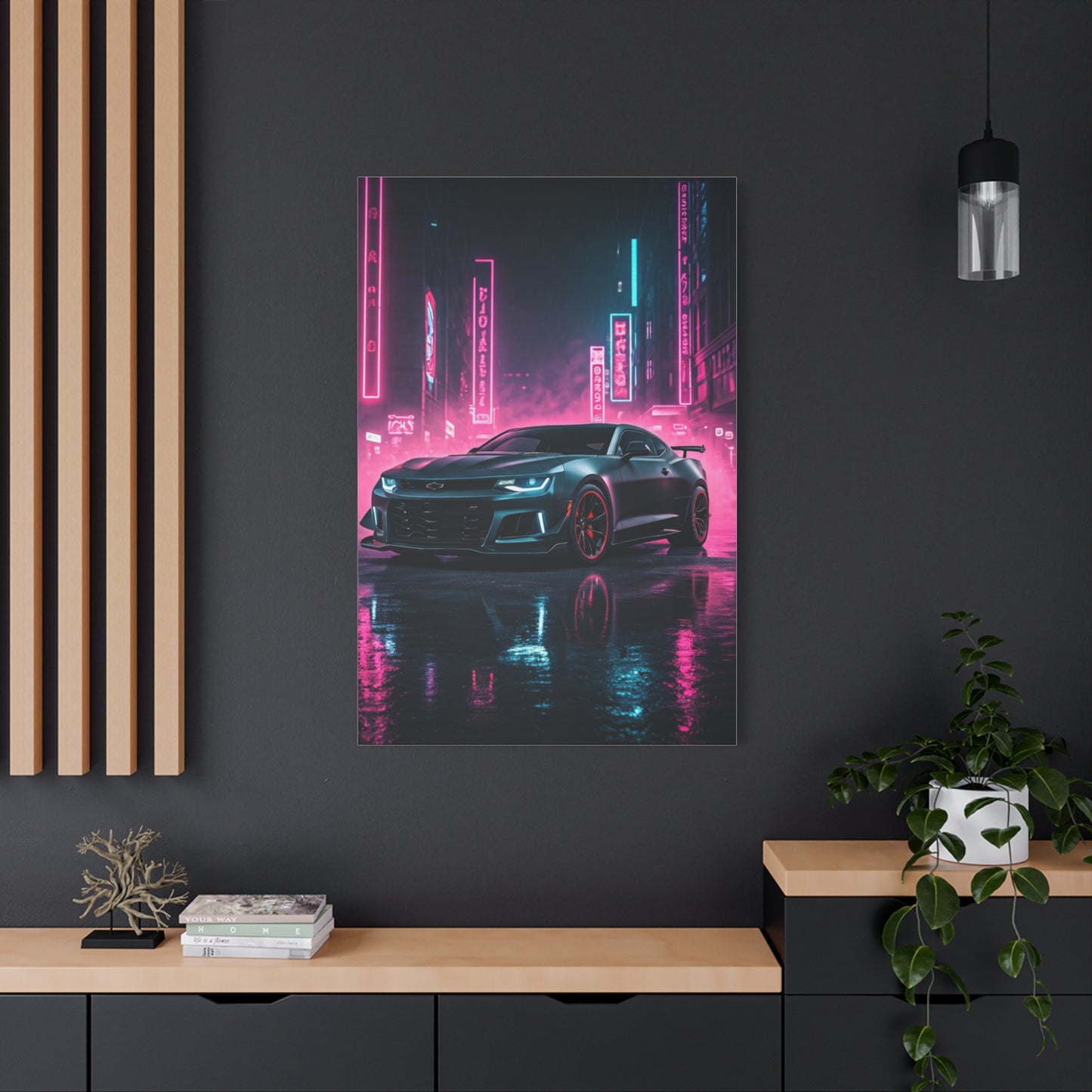 Chevrolet Camaro ZL1 1LE Neon City Background Wall Art & Canvas Prints