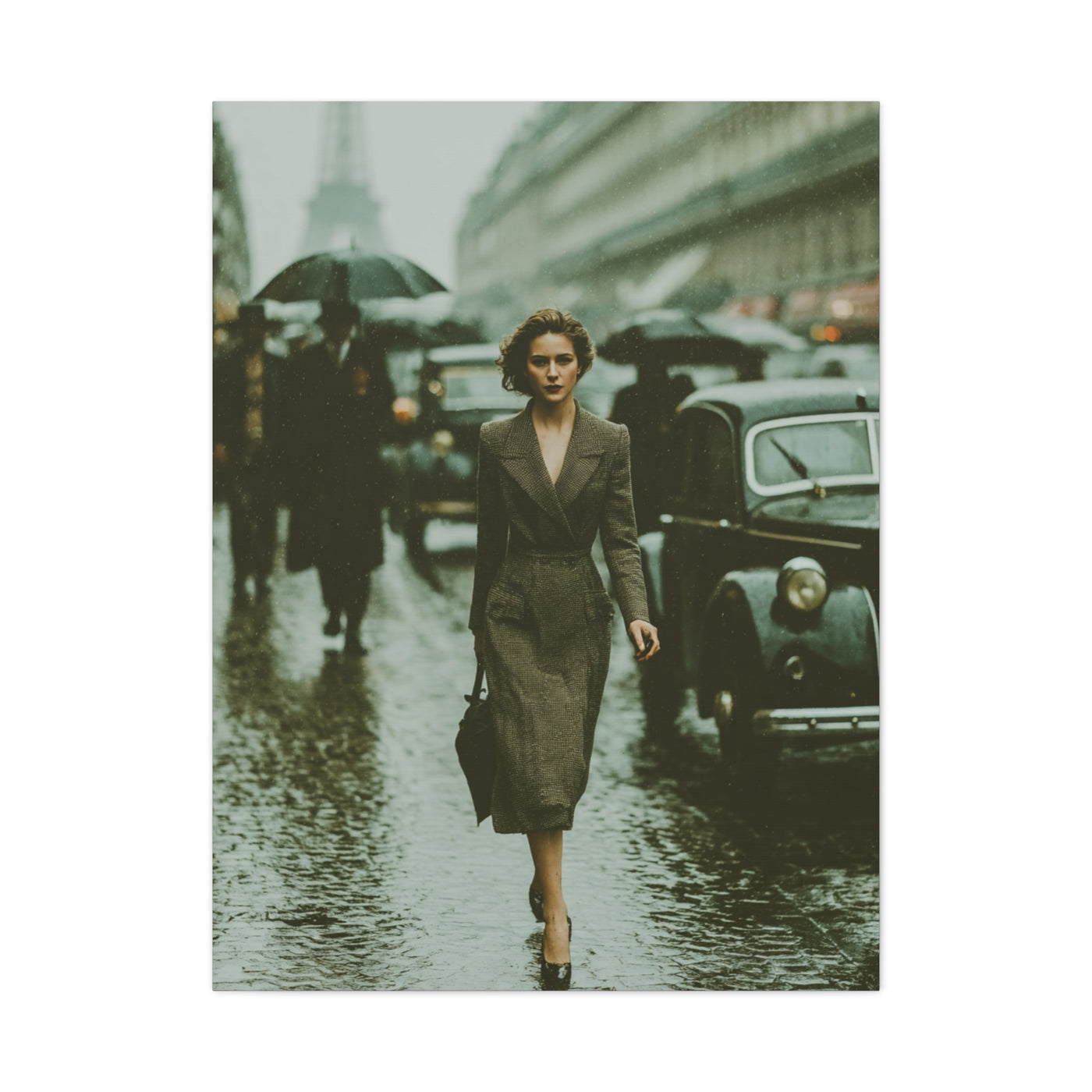 Parisian Rainy Street Elegance Wall Art & Canvas Print