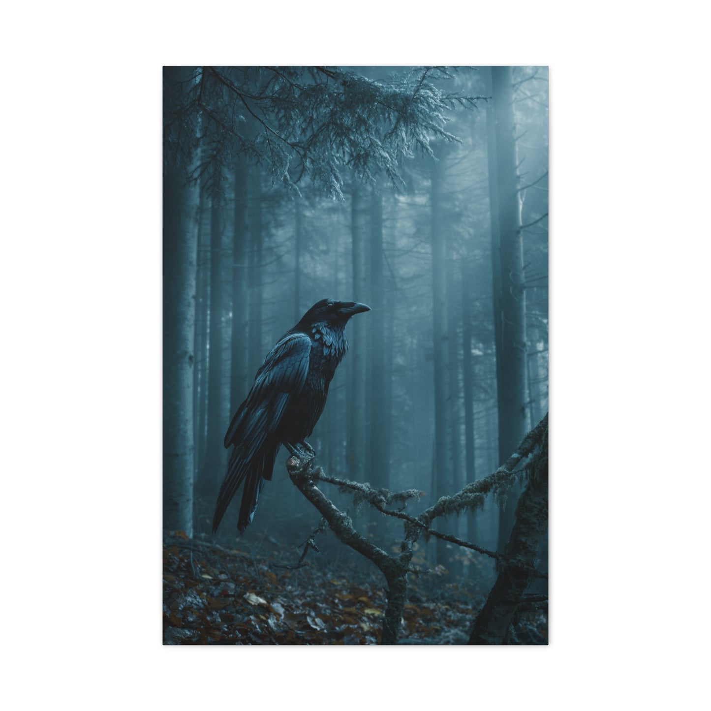 Raven in Twilight Pine Forest Wall Art & Canvas Print