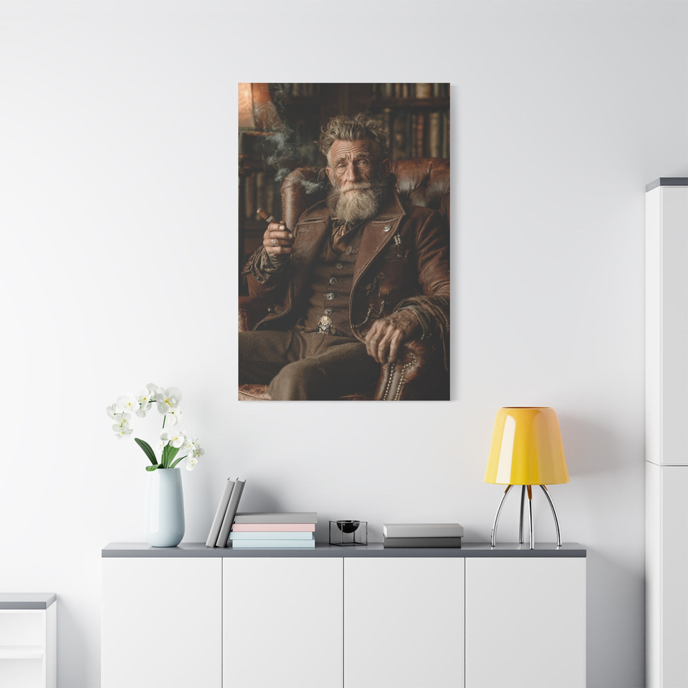 Old Man Cigar Portrait Wall Art & Canvas Print