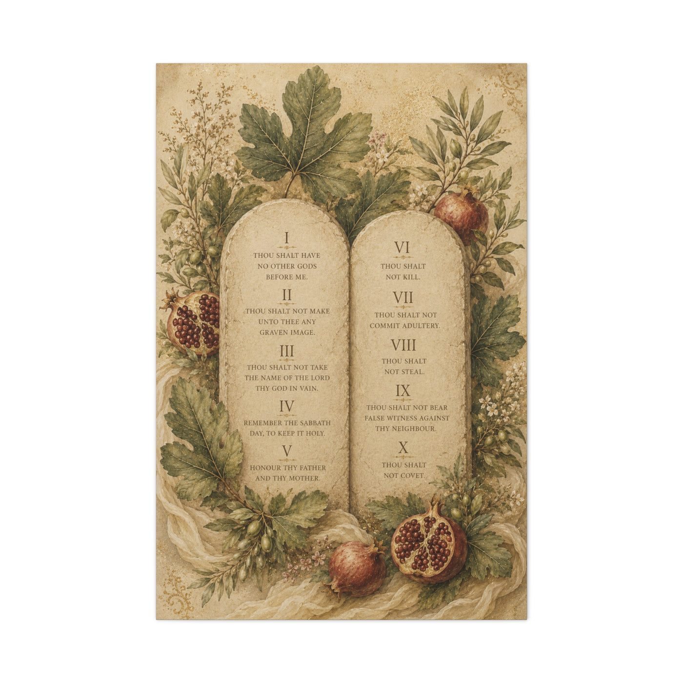 Ten Commandments Botanical Scripture Wall Art & Canvas Print