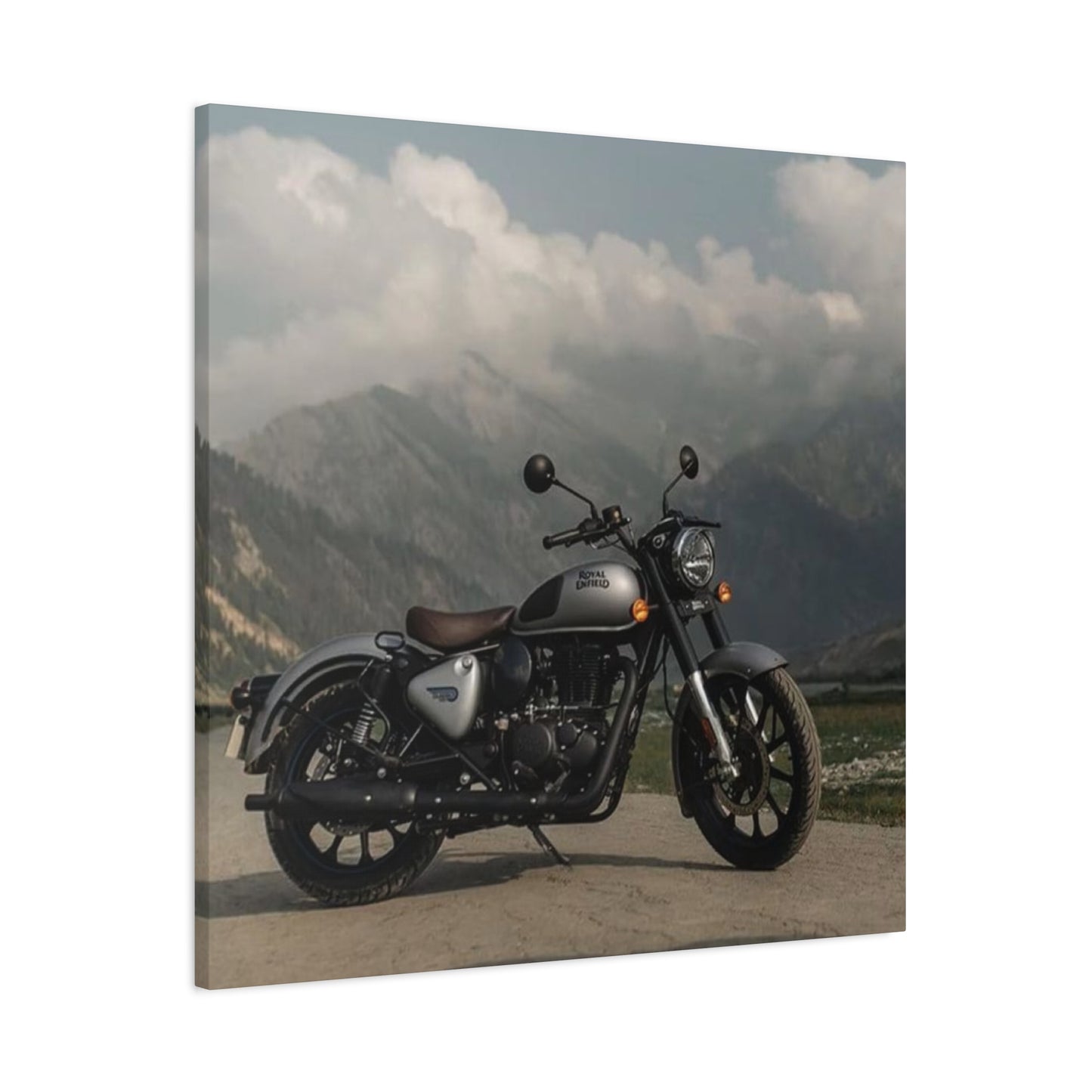 Gray Metal Classic Royal Enfield Motorcycle Wall Art & Canvas Prints