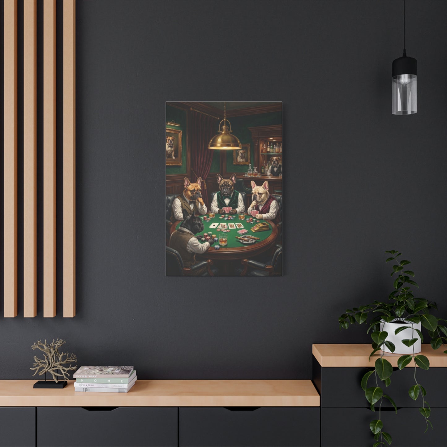 French Bulldog Private Bar Poker Scene Wall Art & Canvas Print