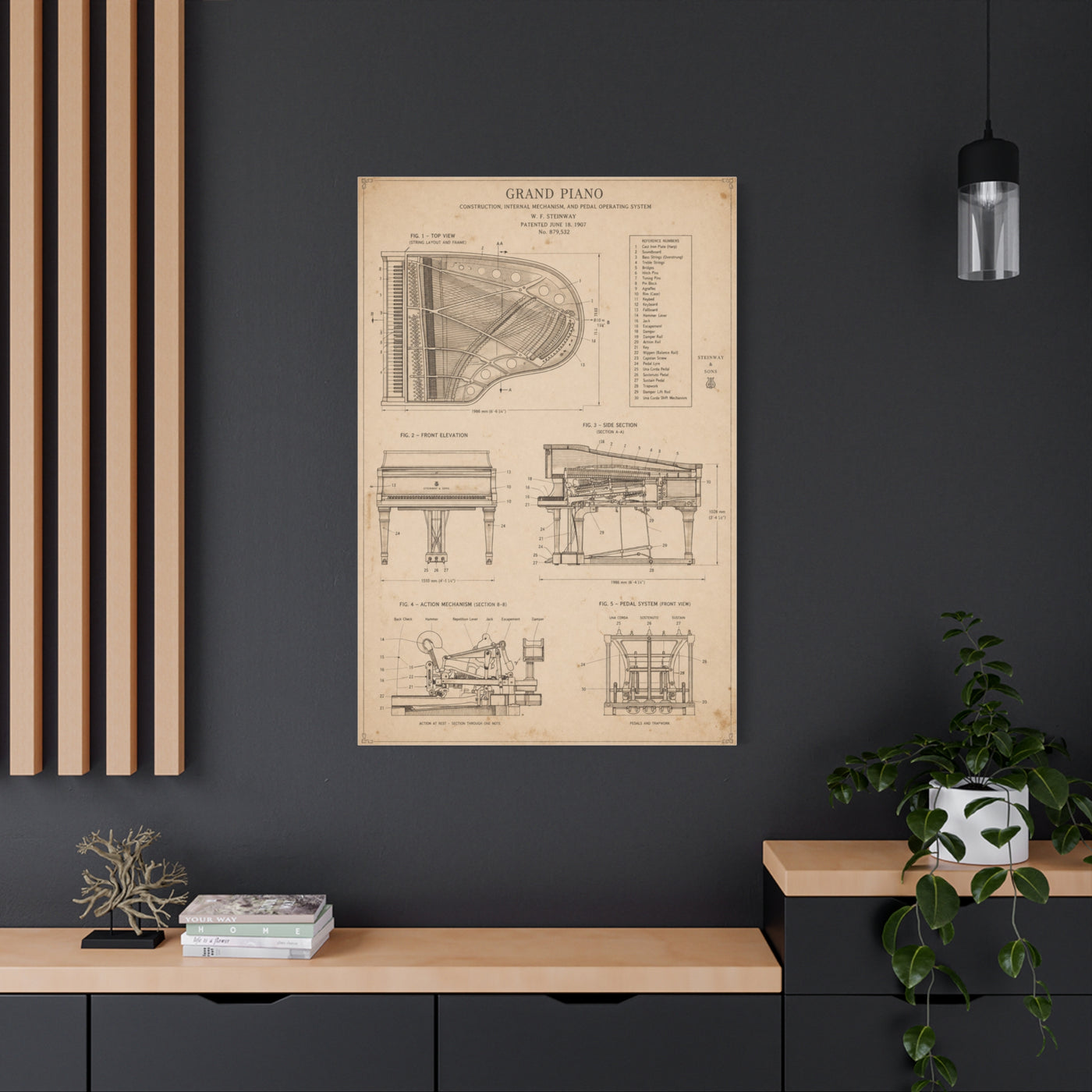 Steinway Grand Piano Technical Diagram Wall Art & Canvas Print