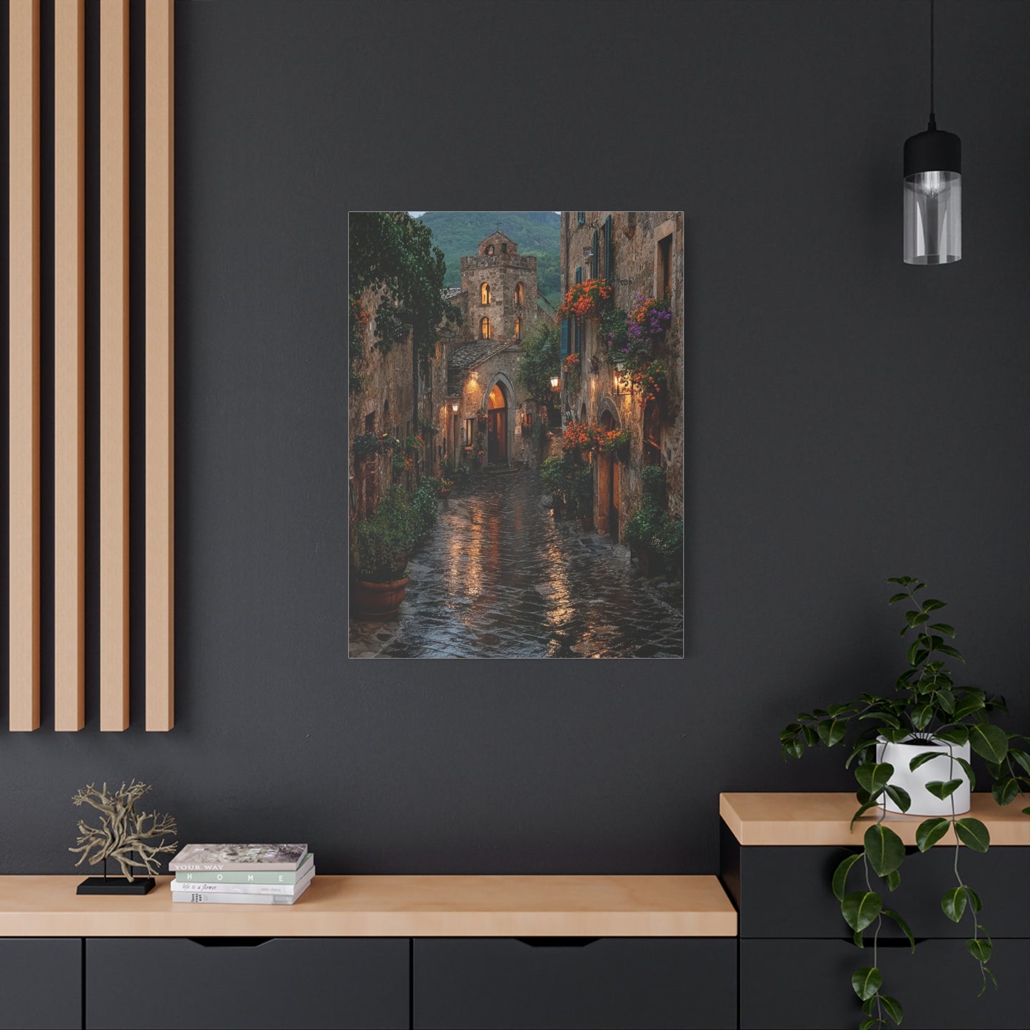Tuscan Village Rain Street Wall Art & Canvas Print