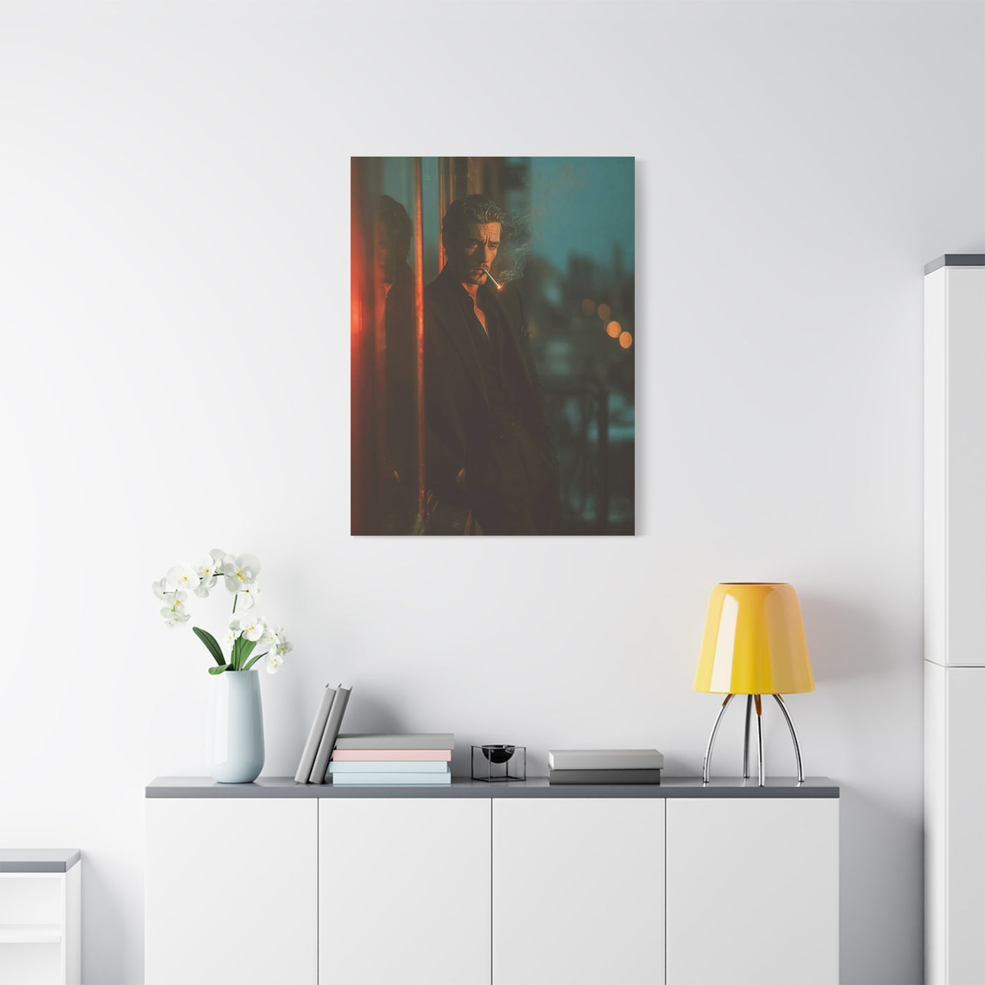 Man Smoking Fire Escape Noir Portrait Wall Art & Canvas Print
