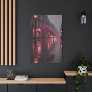 Romantic Pink Rain Street Reflection Wall Art & Canvas Print