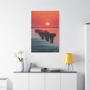 Elephant Herd Sunset Journey Wall Art & Canvas Print