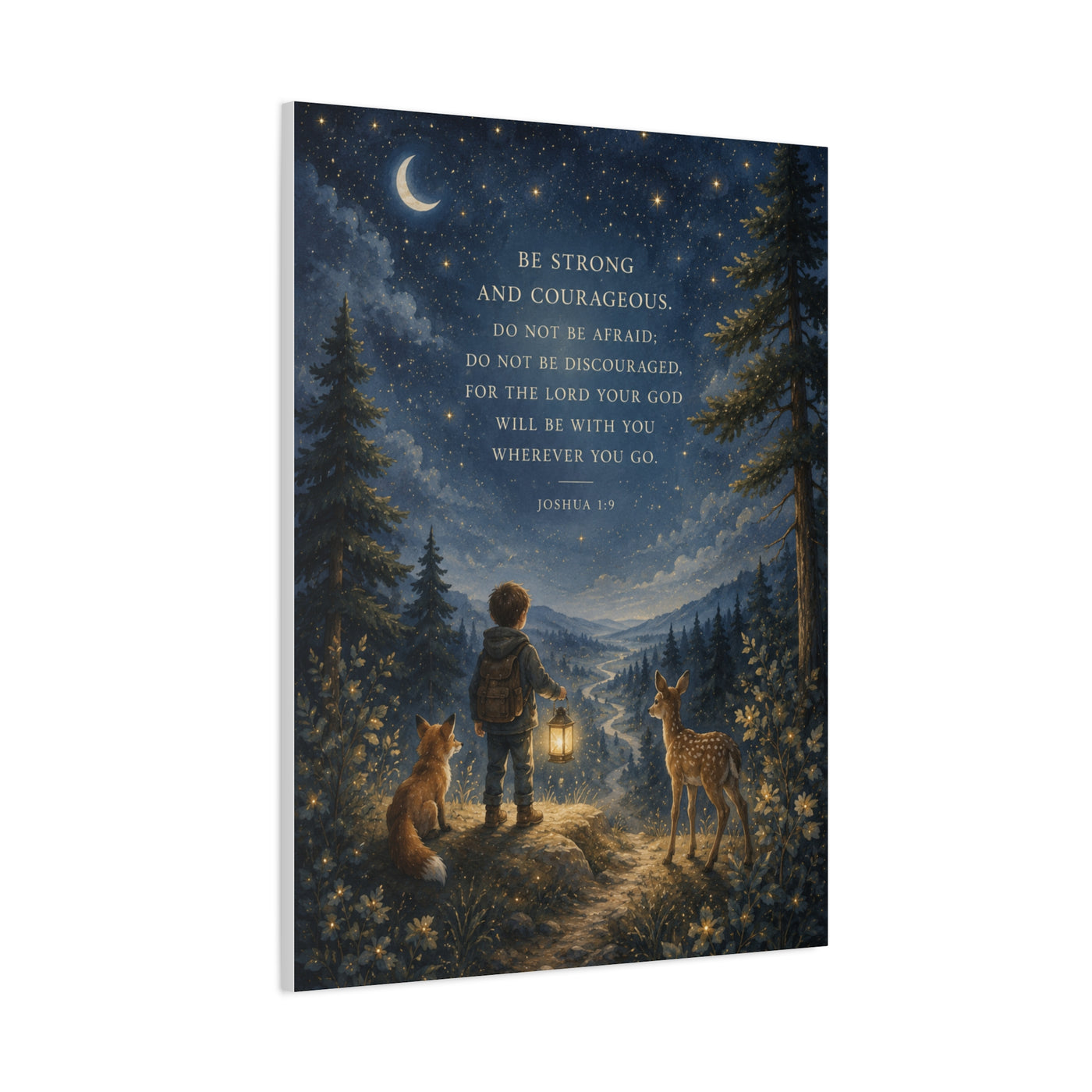 Joshua 1:9 Courage Night Path Scripture Wall Art & Canvas Print