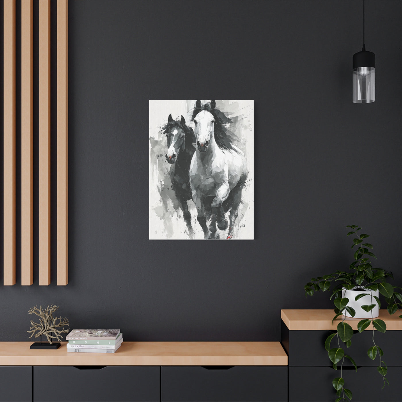 Monochrome Running Horses Abstract Wall Art & Canvas Print