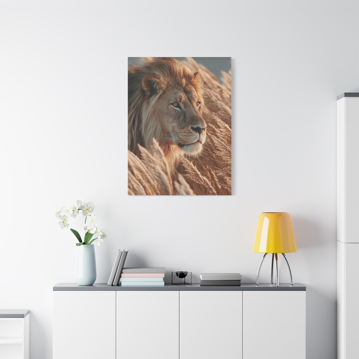 Lion in Golden Grass Calm Watch Wall Art & Canvas Print