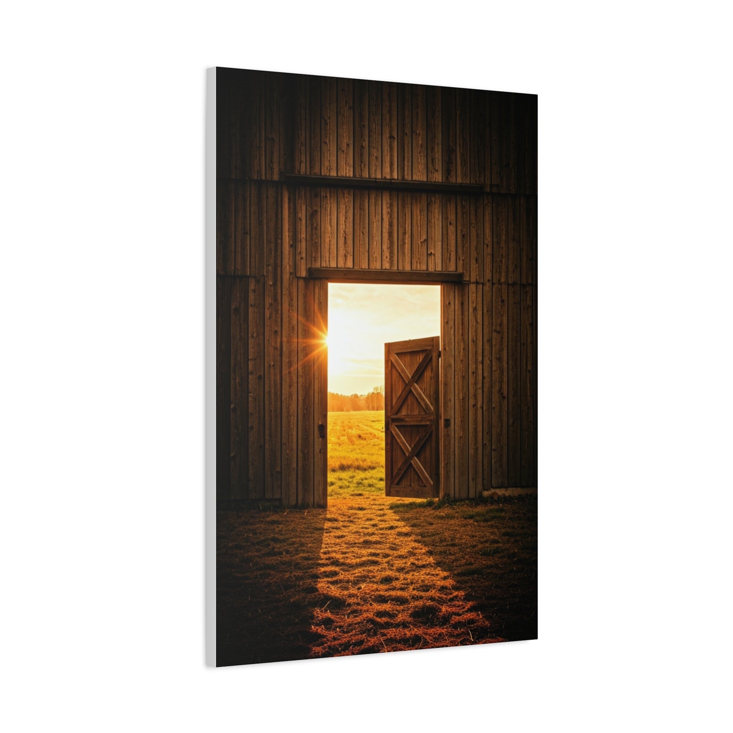 Open Barn Door at Sunrise Wall Art & Canvas Prints