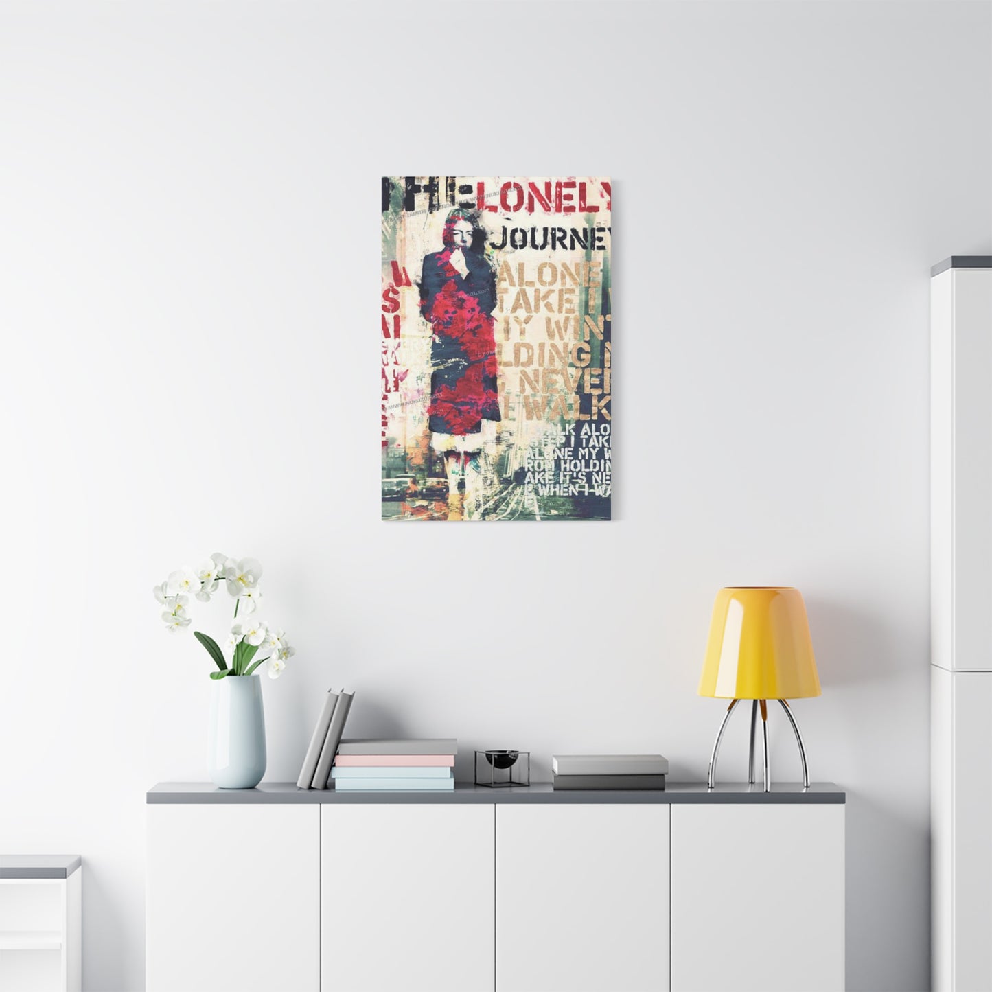 Lonely Journey Waterfall Abstract Painting Mixed Media Wall Art & Canvas Prints