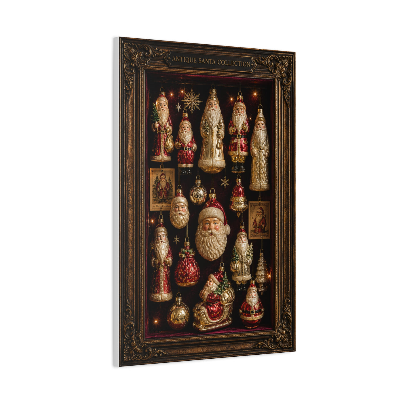 Antique Glass Santa Ornament Shadowbox Wall Art & Canvas Print
