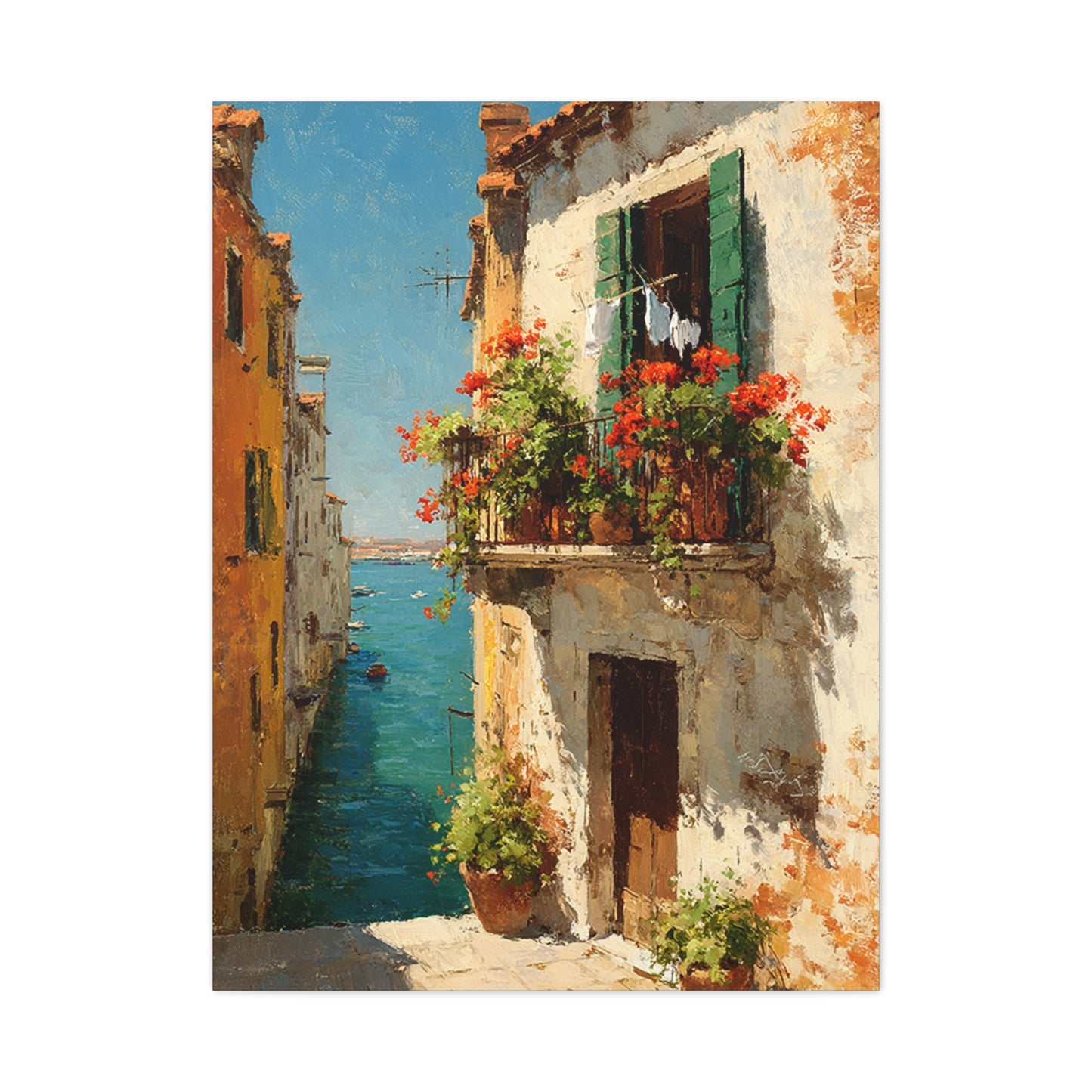 Italian Coastal Balcony Painting Wall Art & Canvas Print