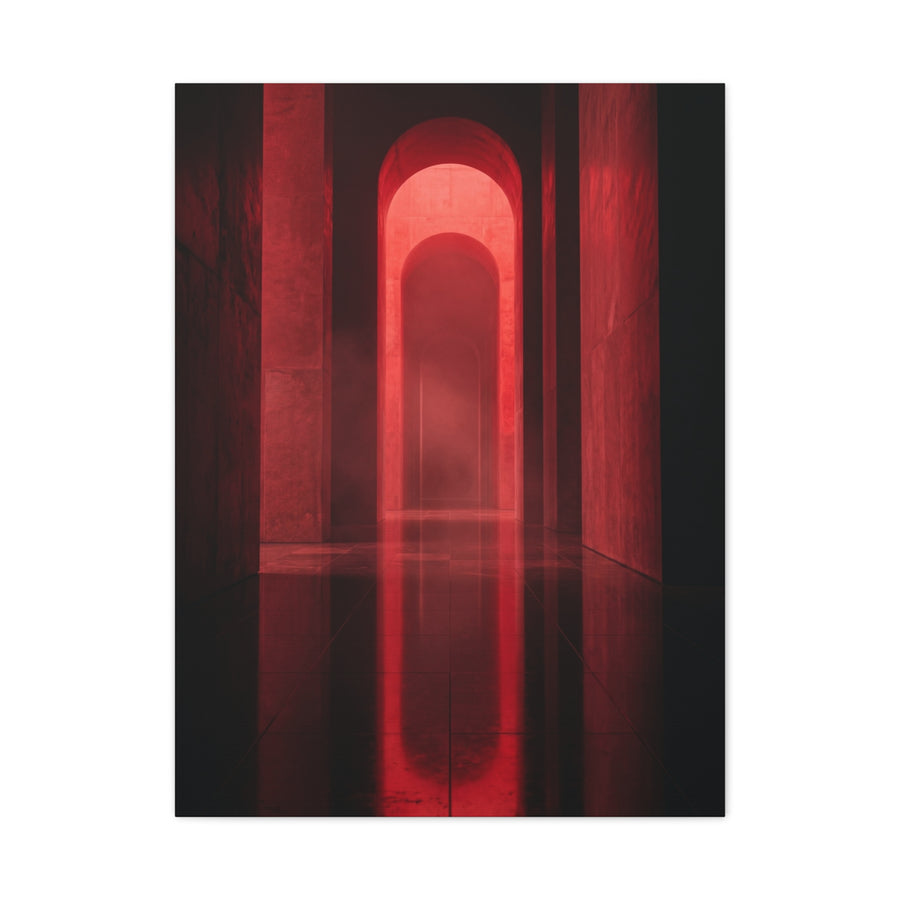 Minimal Crimson Architectural Corridor Wall Art & Canvas Print