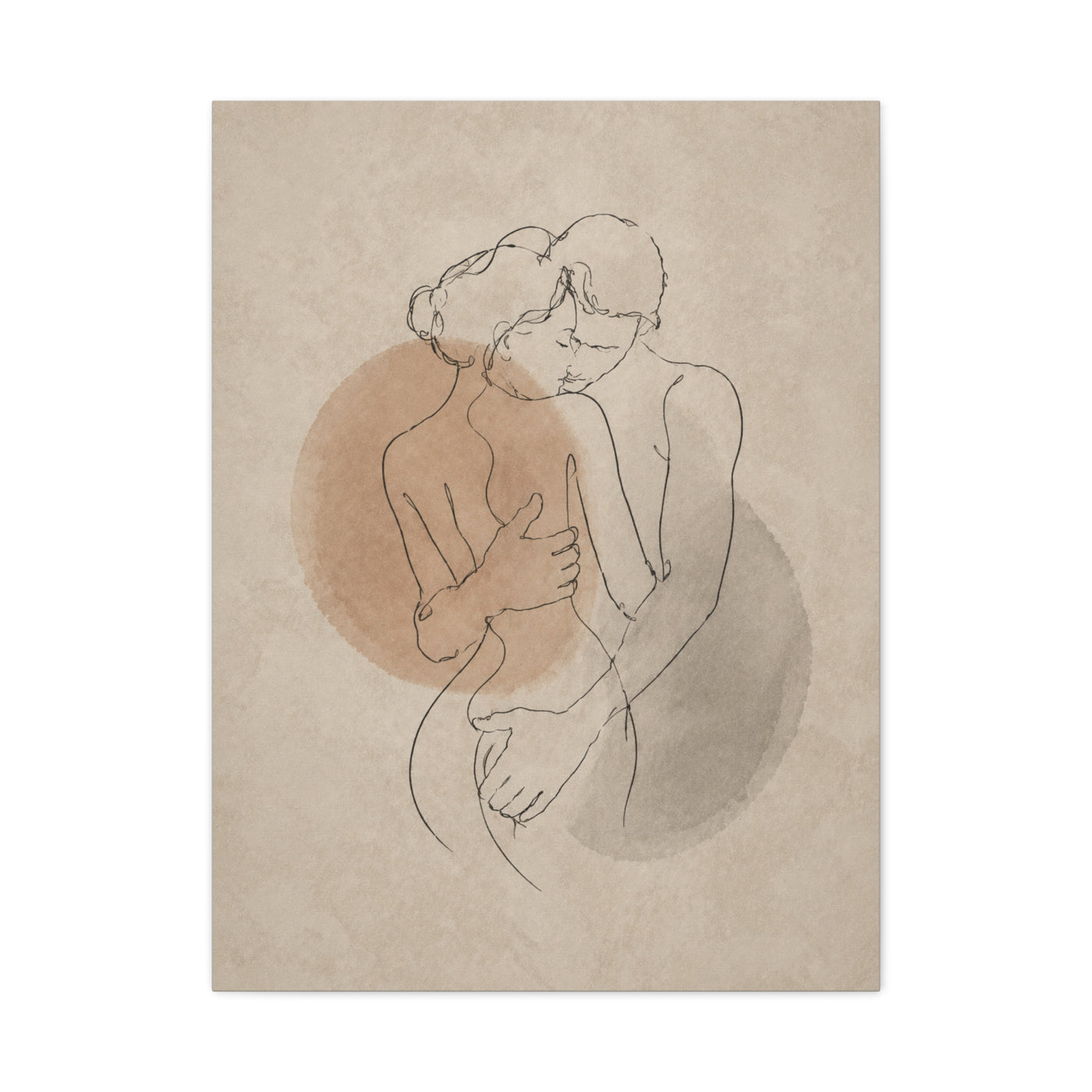 Minimal Line Couple Embrace Wall Art & Canvas Print
