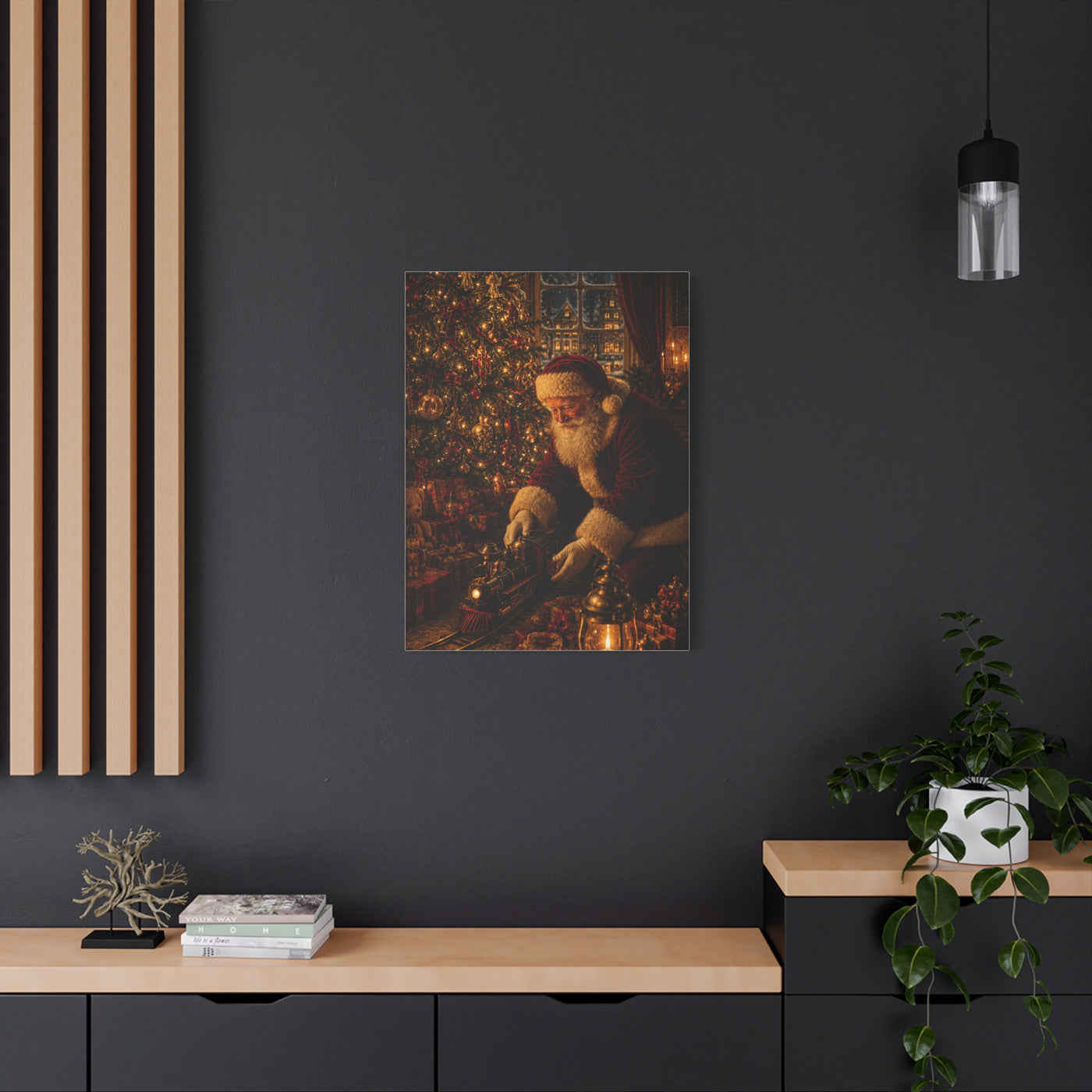 Santa and the Vintage Toy Train Wall Art & Canvas Print