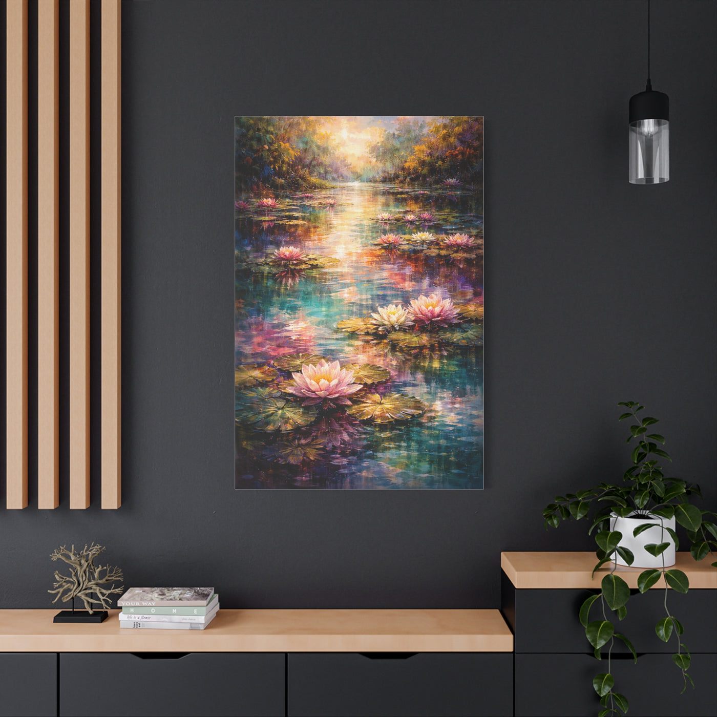 Impressionist Multicolor Water-Lily Pond Wall Art & Canvas Print