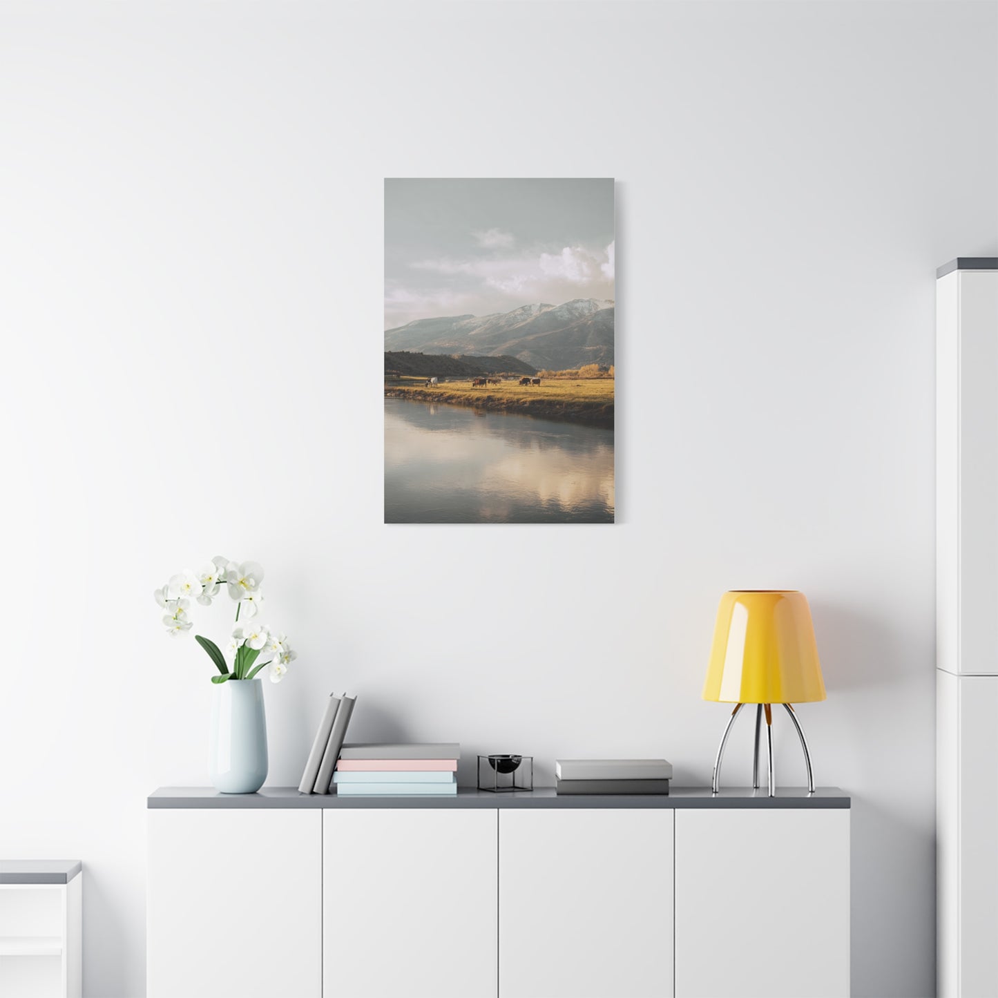 Mountain River Cattle Pasture Wall Art & Canvas Print