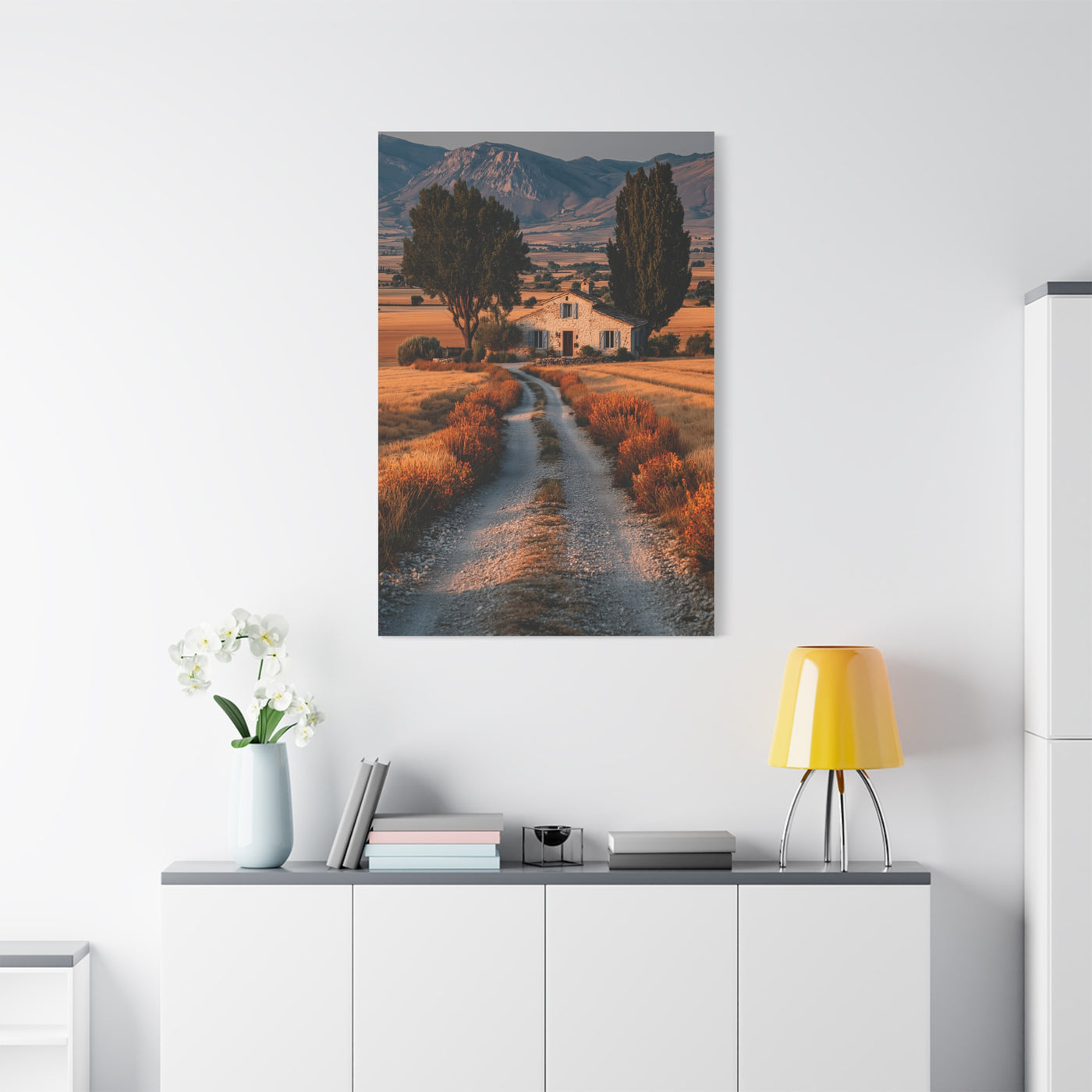 Farmhouse Gravel Lane Countryside Wall Art & Canvas Print
