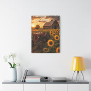 Rustic Farmhouse Sunflower Field Tractor Wall Art & Canvas Print