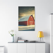 Red Winter Barn in Snow Wall Art & Canvas Prints