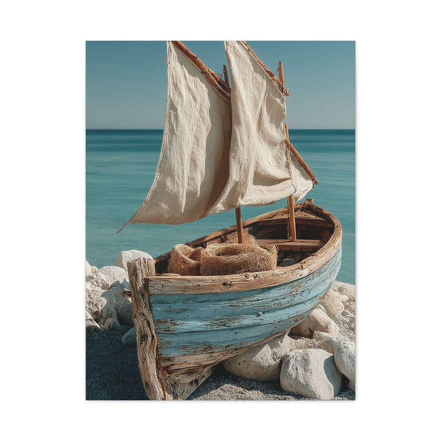 Driftwood Sailboat Coastal Sculpture Wall Art & Canvas Print