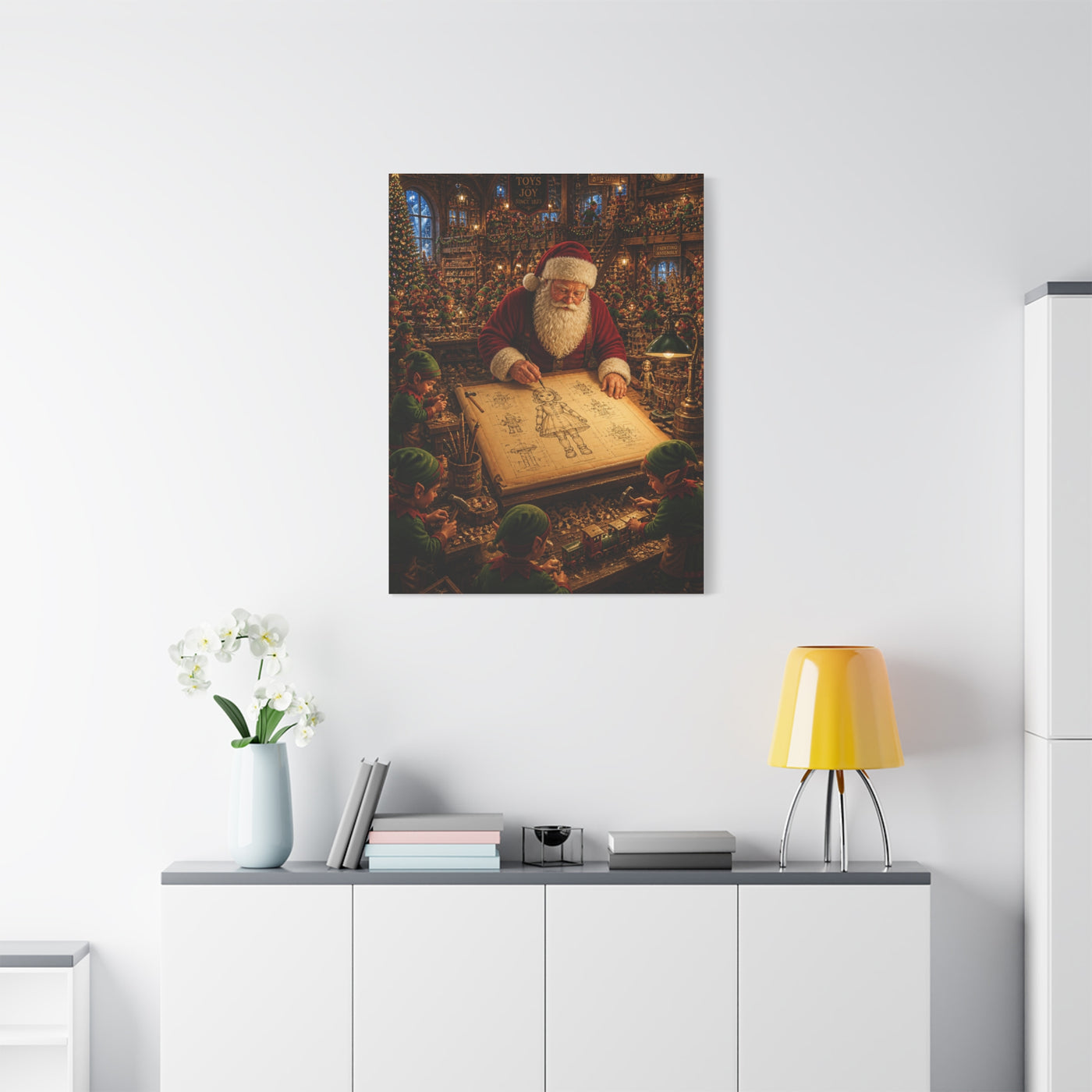Santa’s Busy Workshop Blueprint Wall Art & Canvas Print