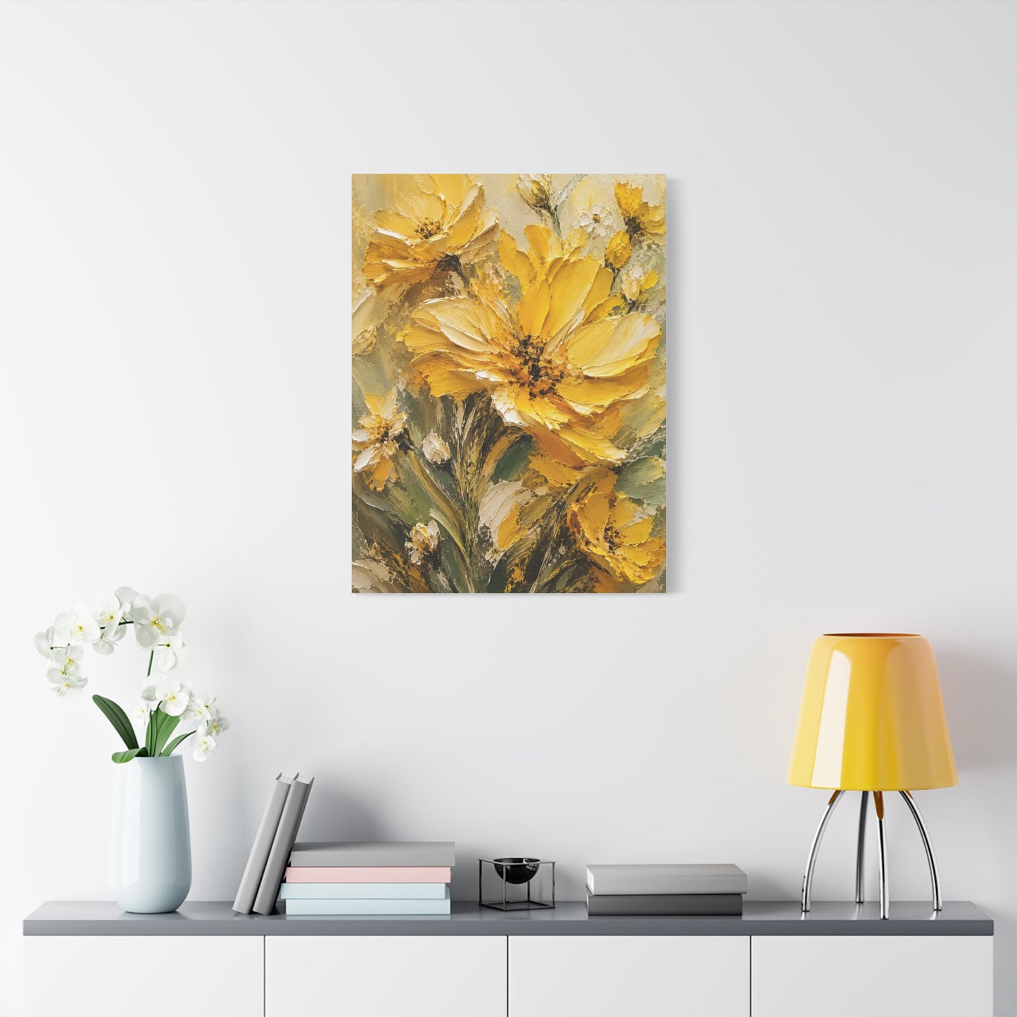 Impasto Golden Floral Texture Composition Wall Art & Canvas Print