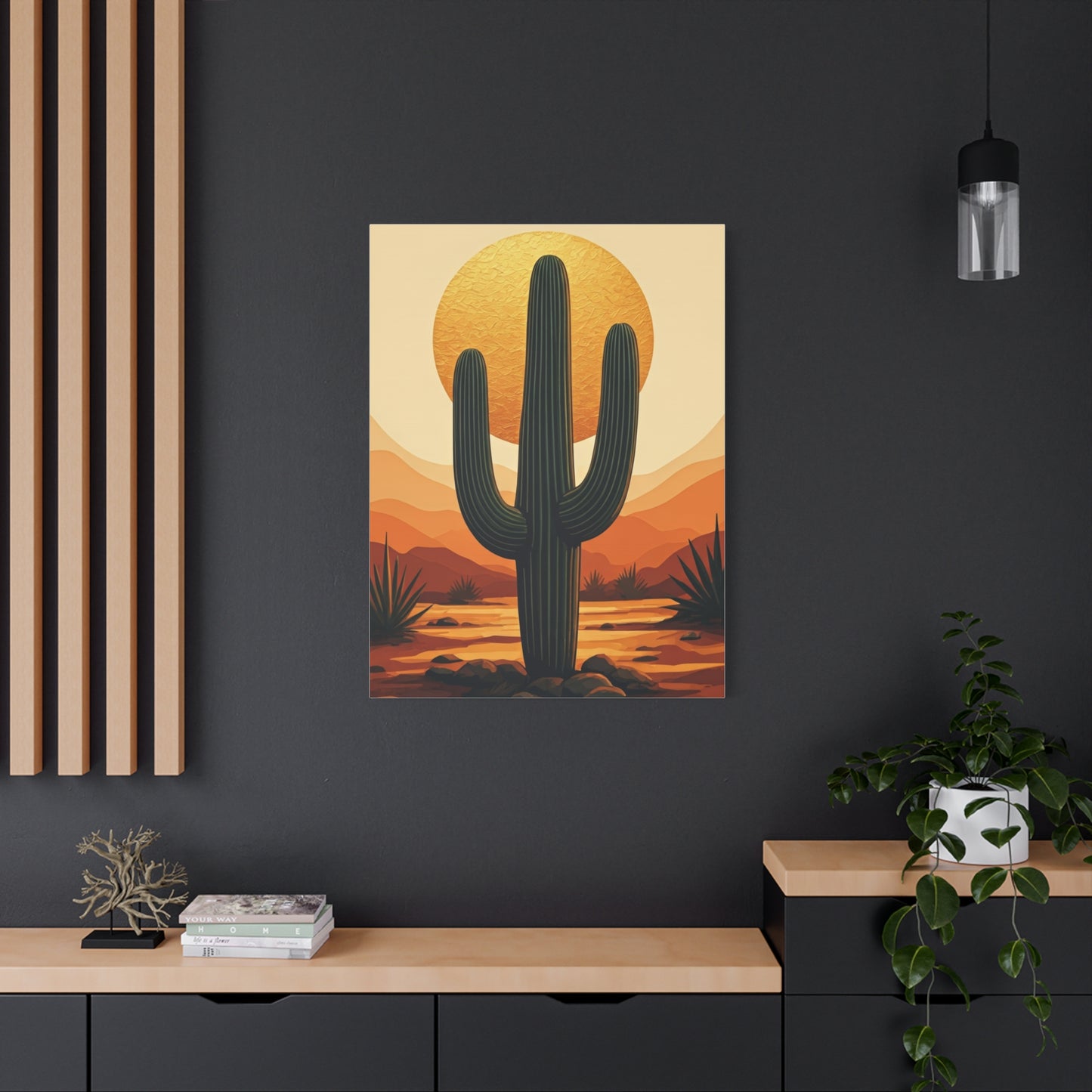 Golden Sun Desert Saguaro Illustration Wall Art & Canvas Prints