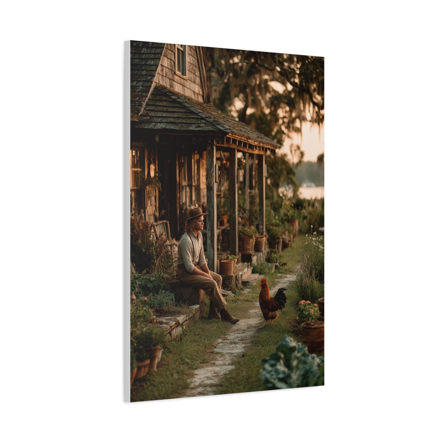 Farmhouse Porch Rooster Scene Wall Art & Canvas Print
