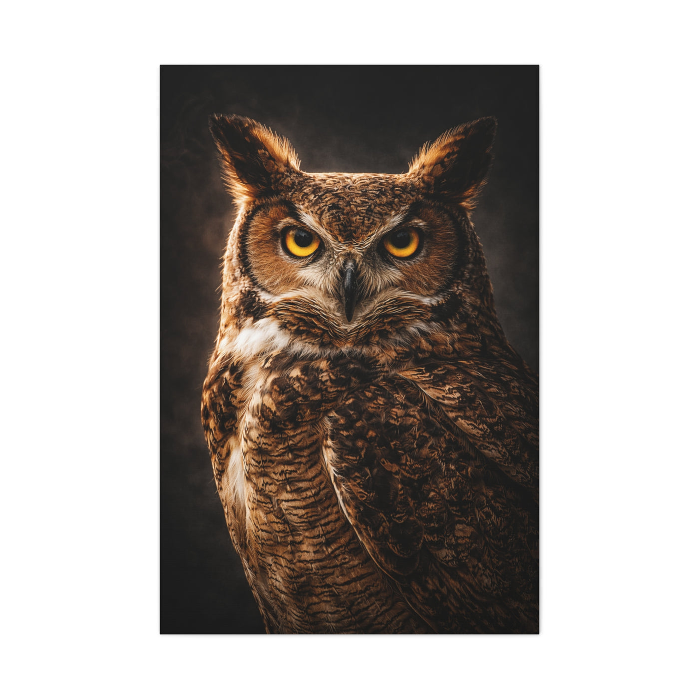 Great Horned Owl Portrait Studio Wall Art & Canvas Print