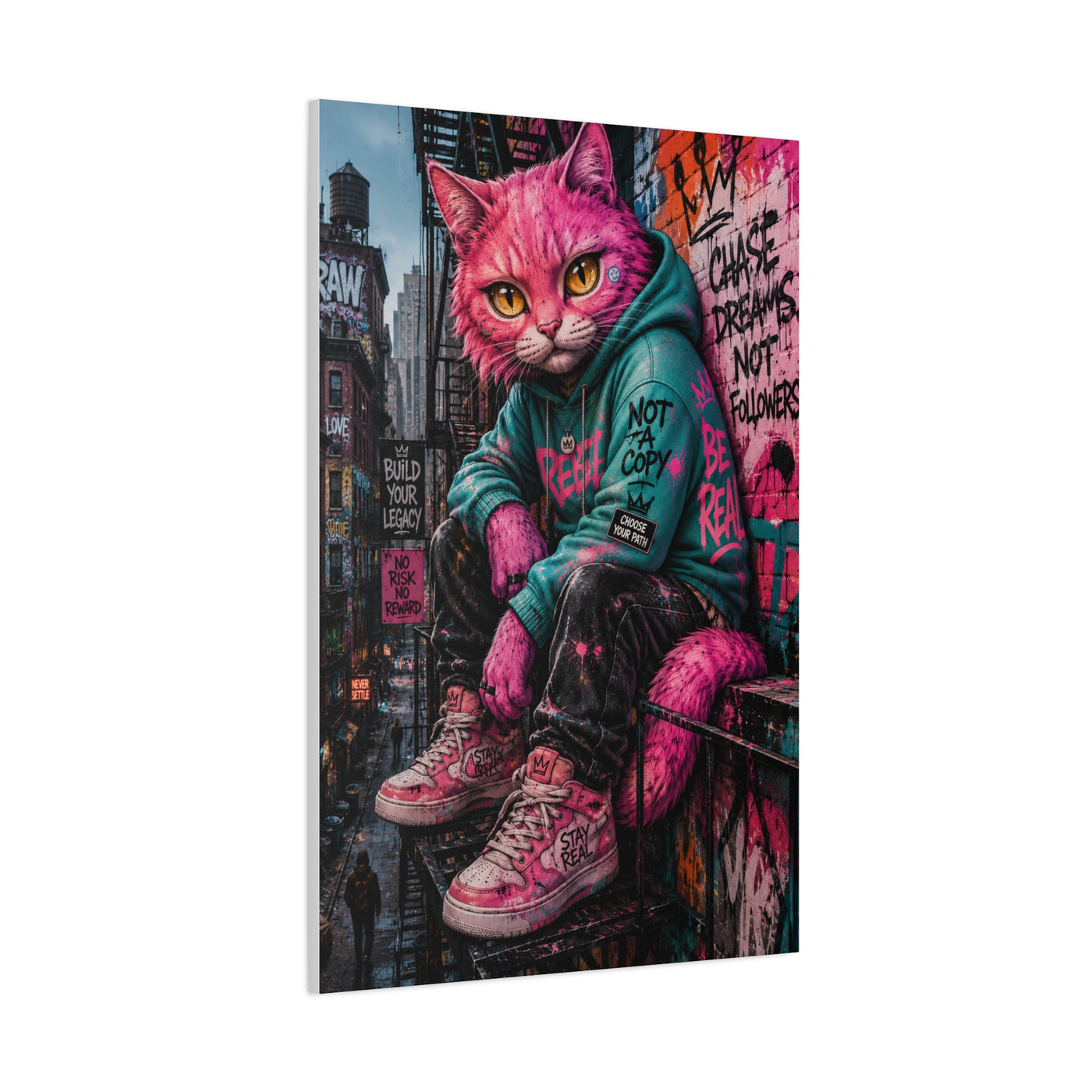 Urban Pink Cat Street Character Street Wall Art & Canvas Print