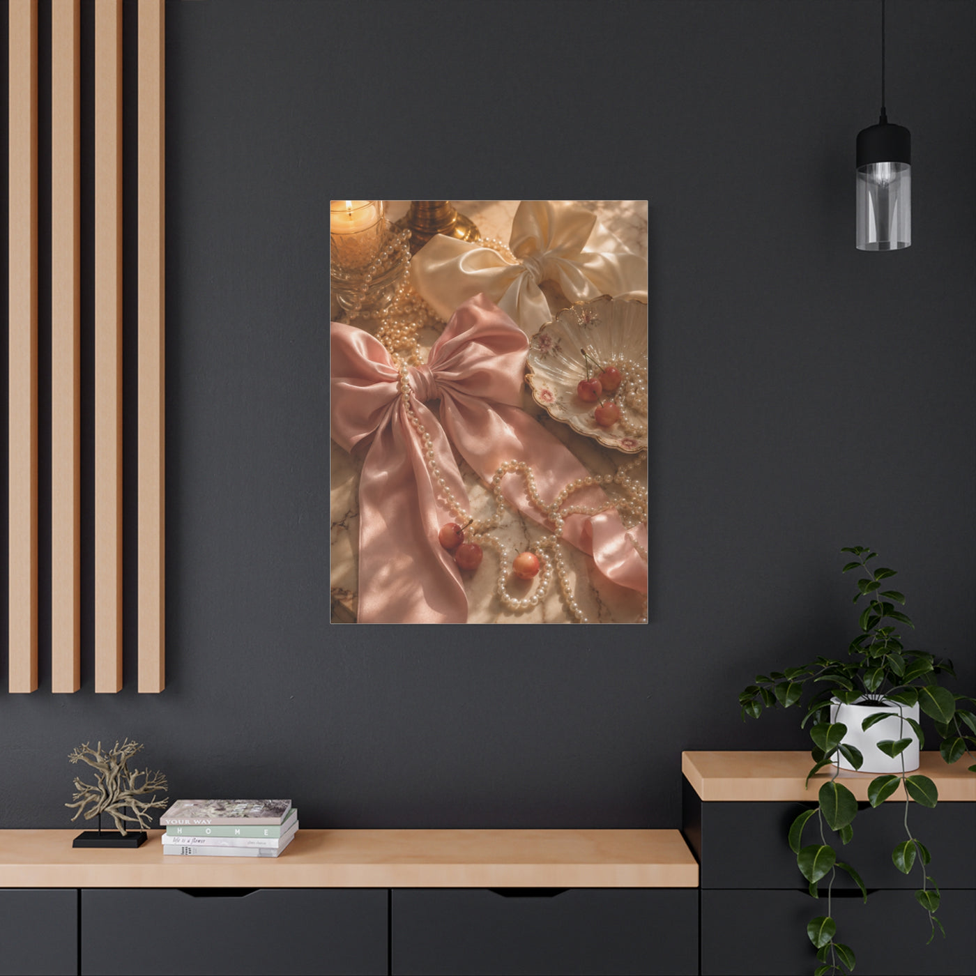 Coquette Silk Bow & Pearl Still Life Wall Art & Canvas Print