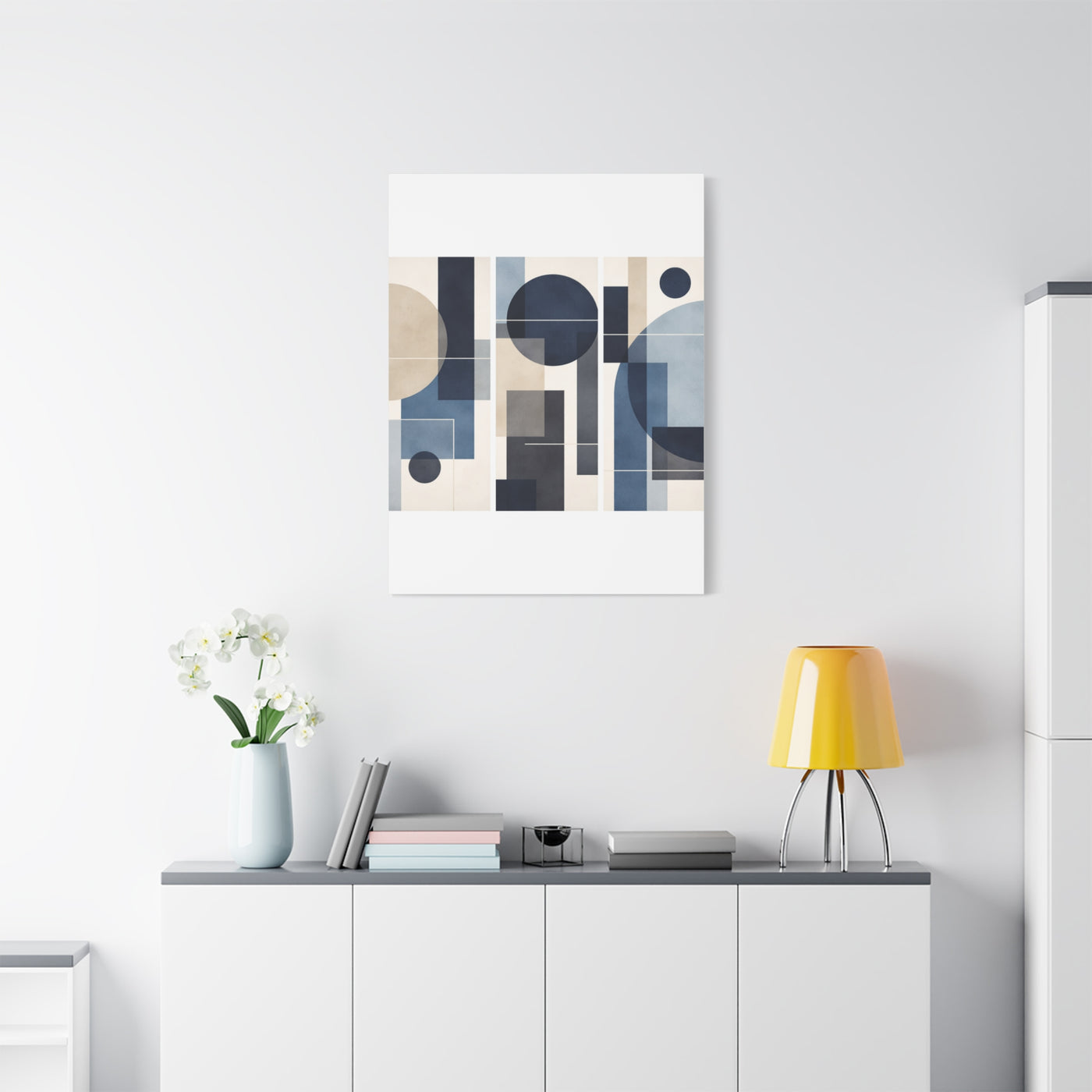 Navy Geometric Triptych Composition Wall Art & Canvas Print