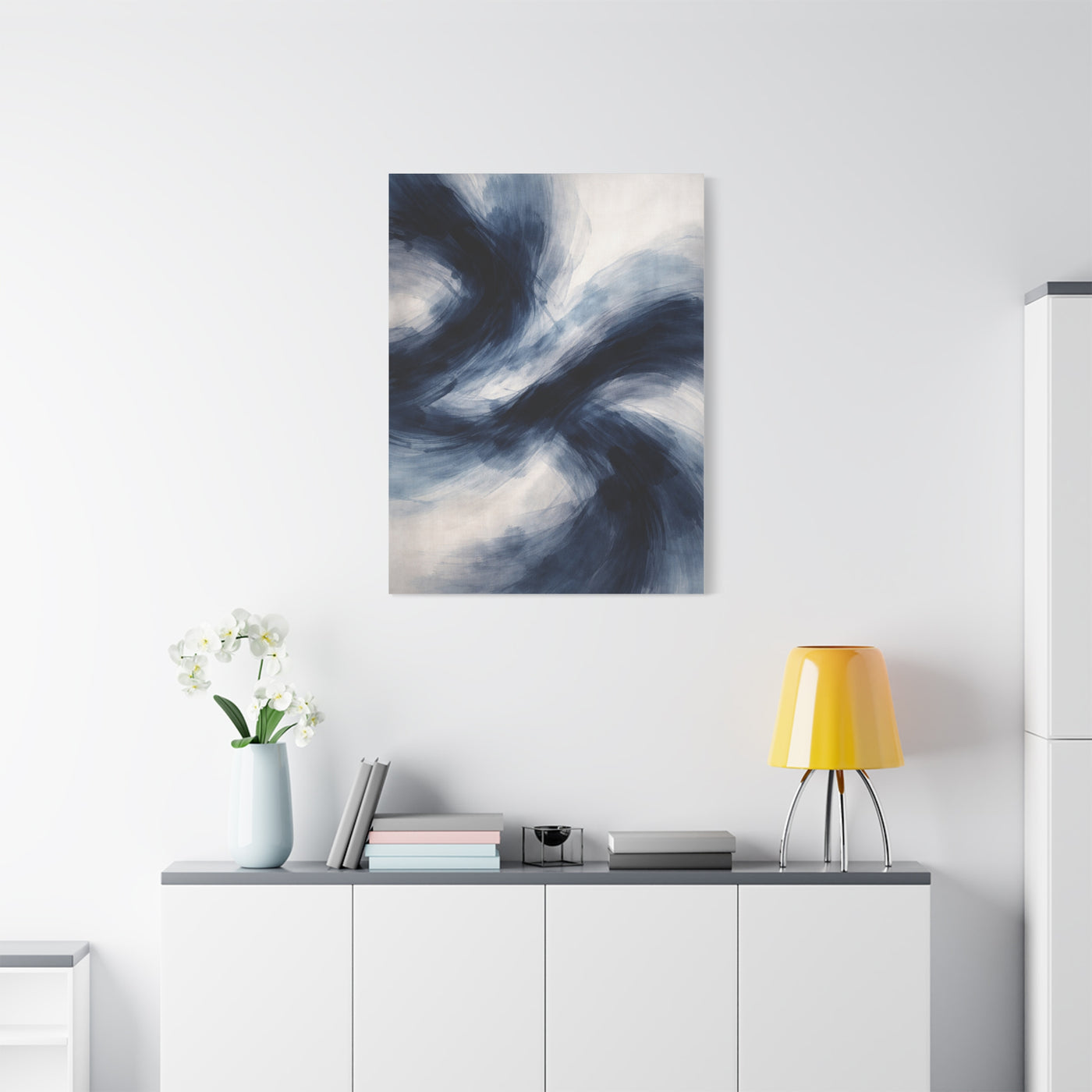 Expressive Navy Brush Flow Abstraction Wall Art & Canvas Print
