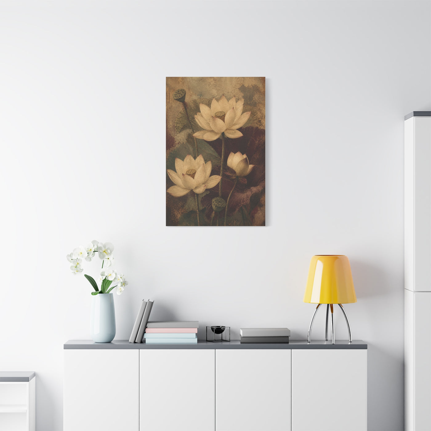 Vintage Lotus Botanical Painting Wall Art & Canvas Print