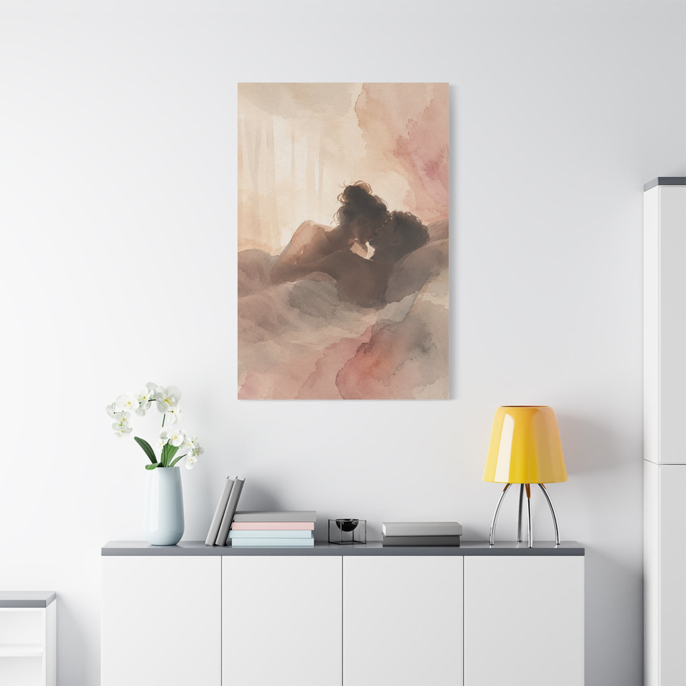 Blush Watercolor Lovers Close Embrace Wall Art & Canvas Print