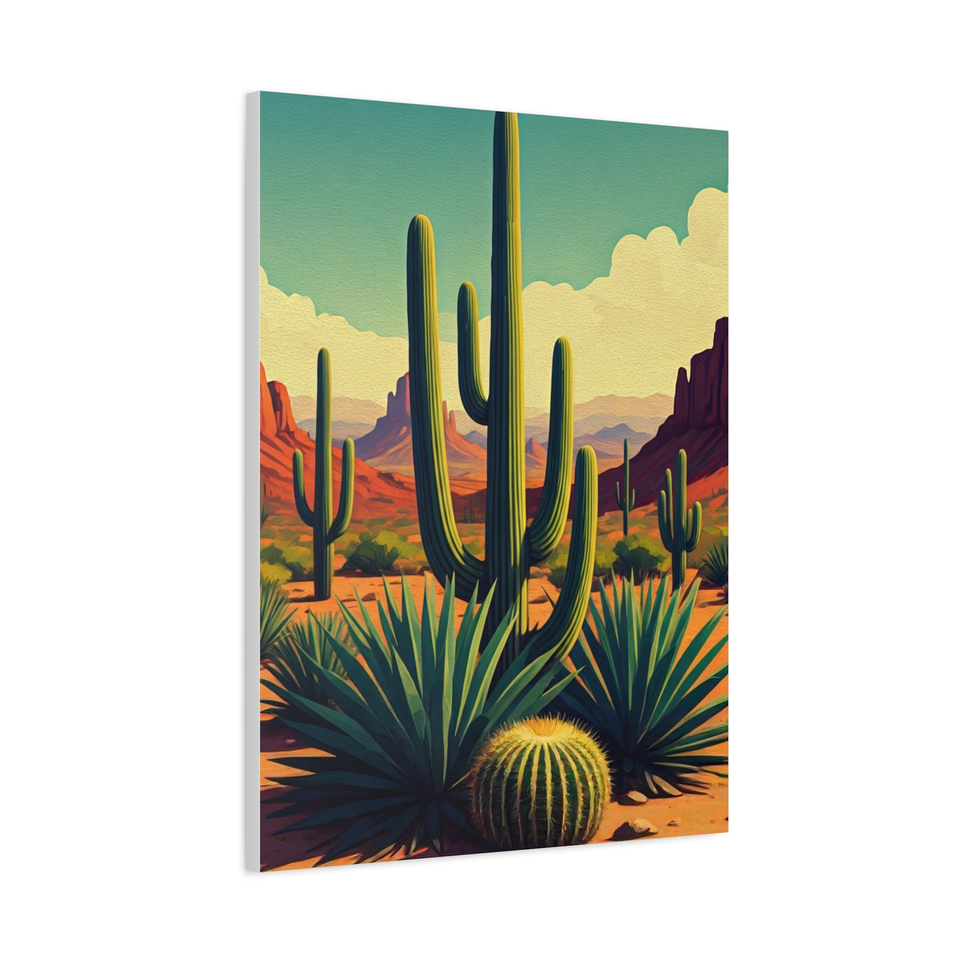 Sunlit Saguaro Desert Illustration Wall Art & Canvas Prints