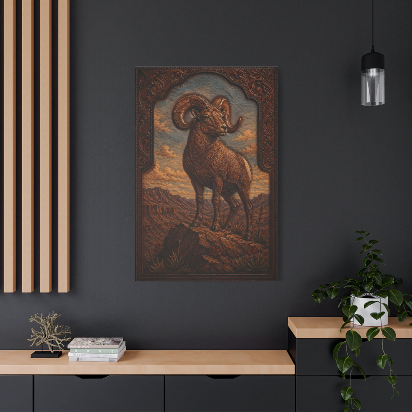 Hand Tooled Bighorn Sheep Southwest Wall Art & Canvas Print
