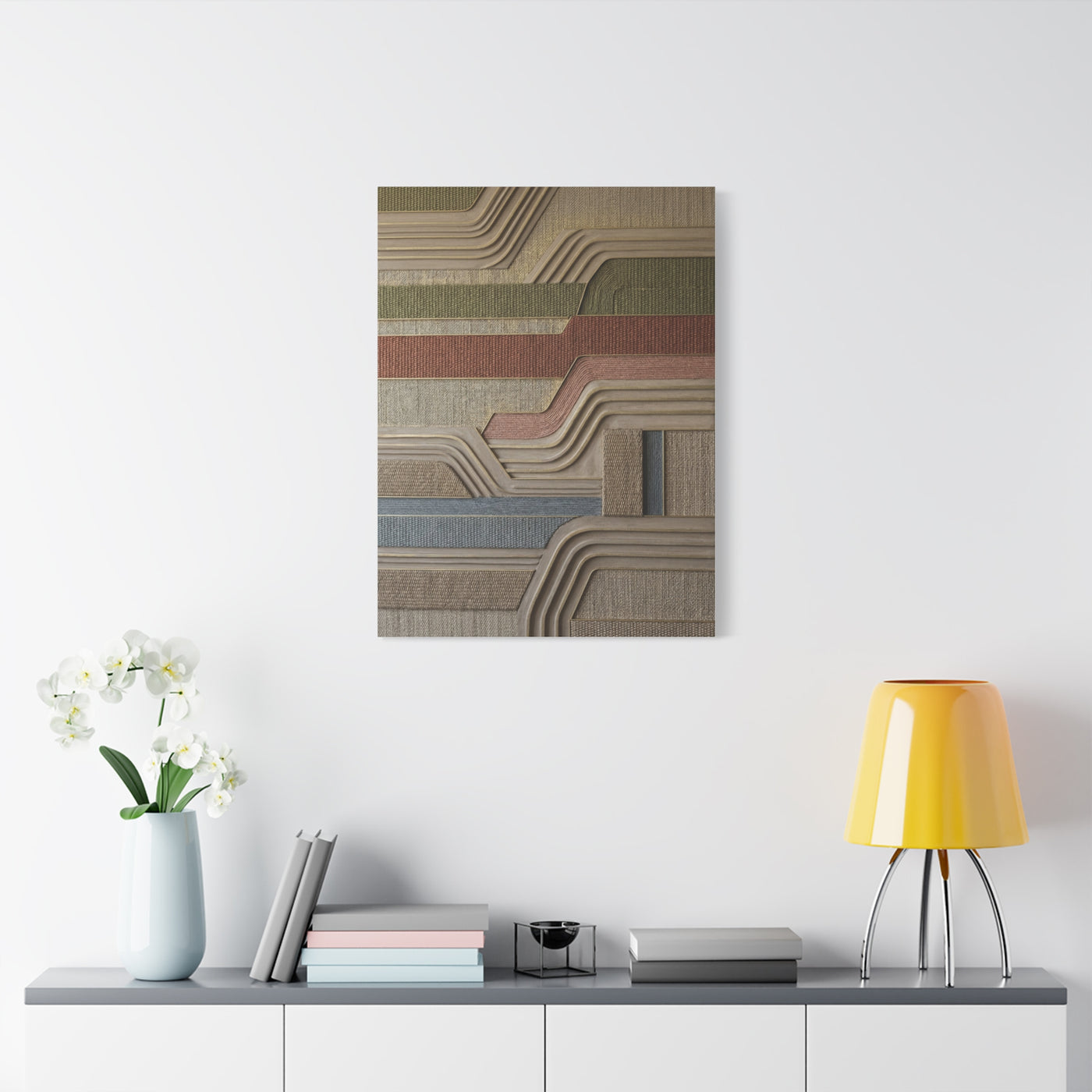 Sculpted Sisal & Plaster Geometric Wall Art & Canvas Print