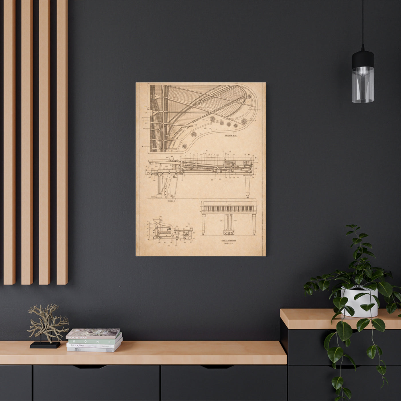 Grand Piano Blueprint Study Wall Art & Canvas Print
