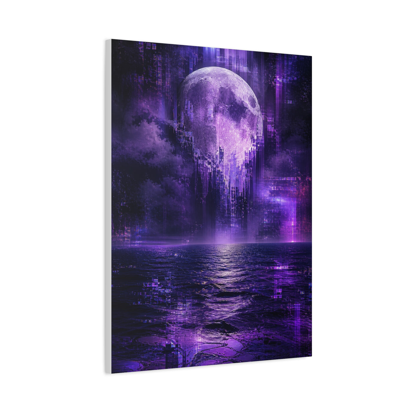 Surreal Violet Moon Glitchscape Wall Art & Canvas Print