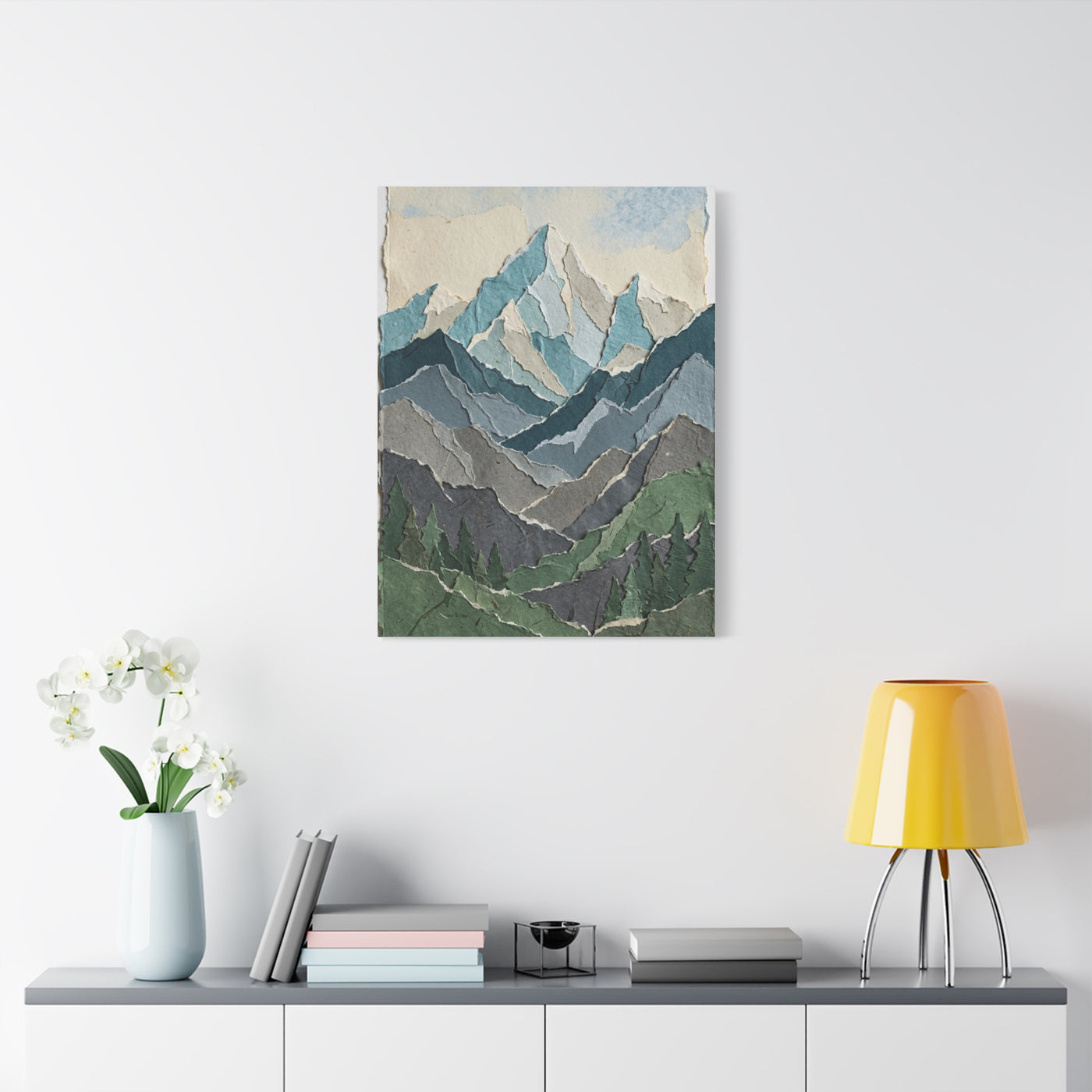 Hand-Torn Paper Collage Mountain Range Wall Art & Canvas Print