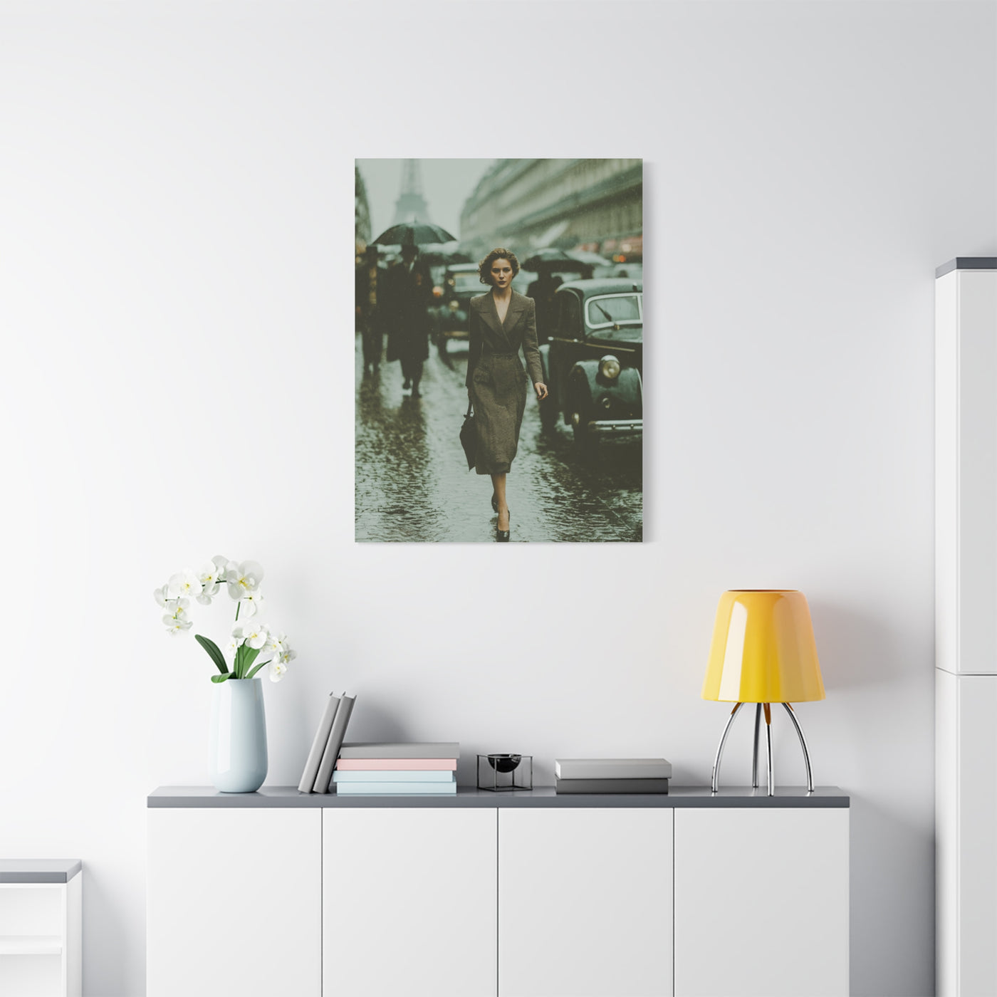 Parisian Rainy Street Elegance Wall Art & Canvas Print