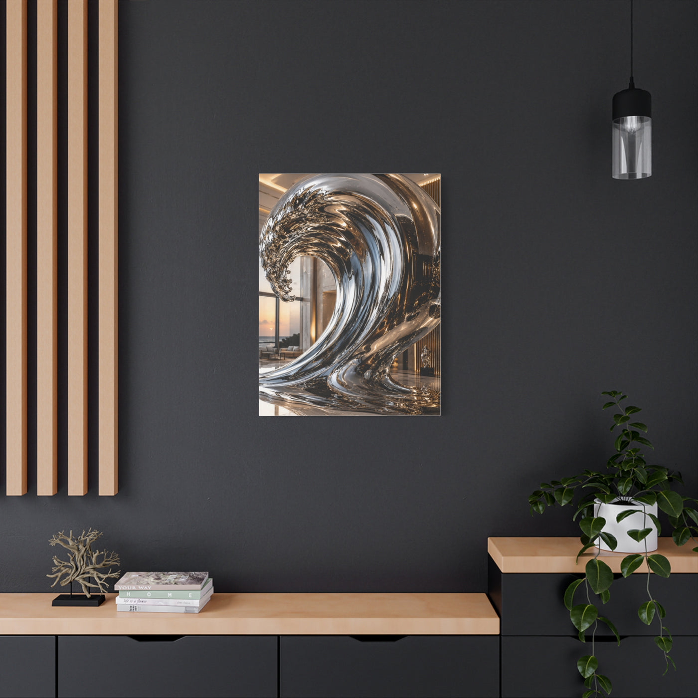 Luxury Chrome Wave Sculpture Interior Wall Art & Canvas Print